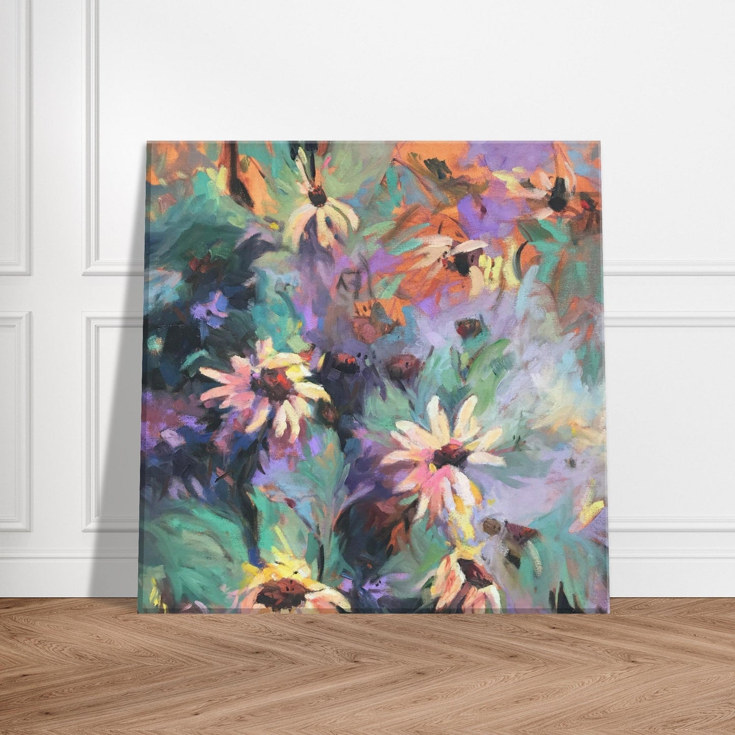 'Eastern Light Wildflowers' Floral I 12x12 inch Art Print on Canvas I Original Artwork by American Artist Barbara Cleary