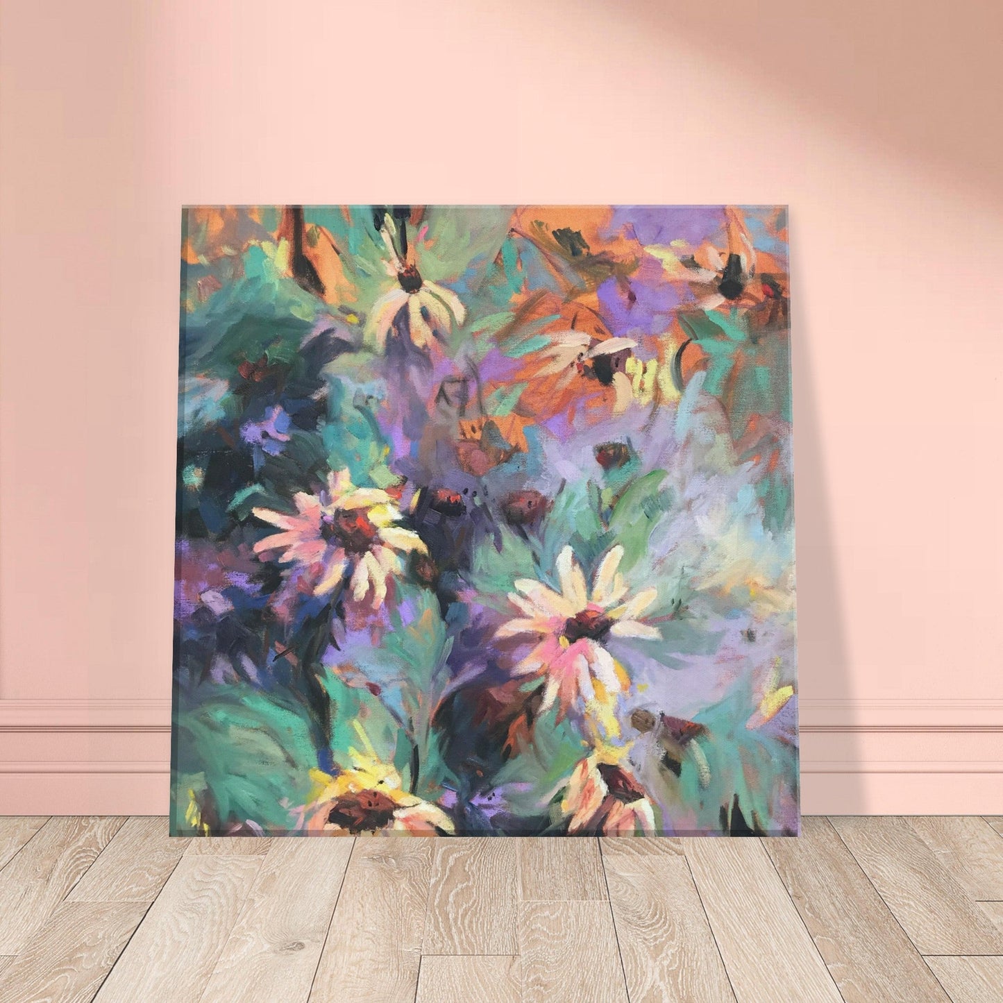 'Eastern Light Wildflowers' Floral I 12x12 inch Art Print on Canvas I Original Artwork by American Artist Barbara Cleary