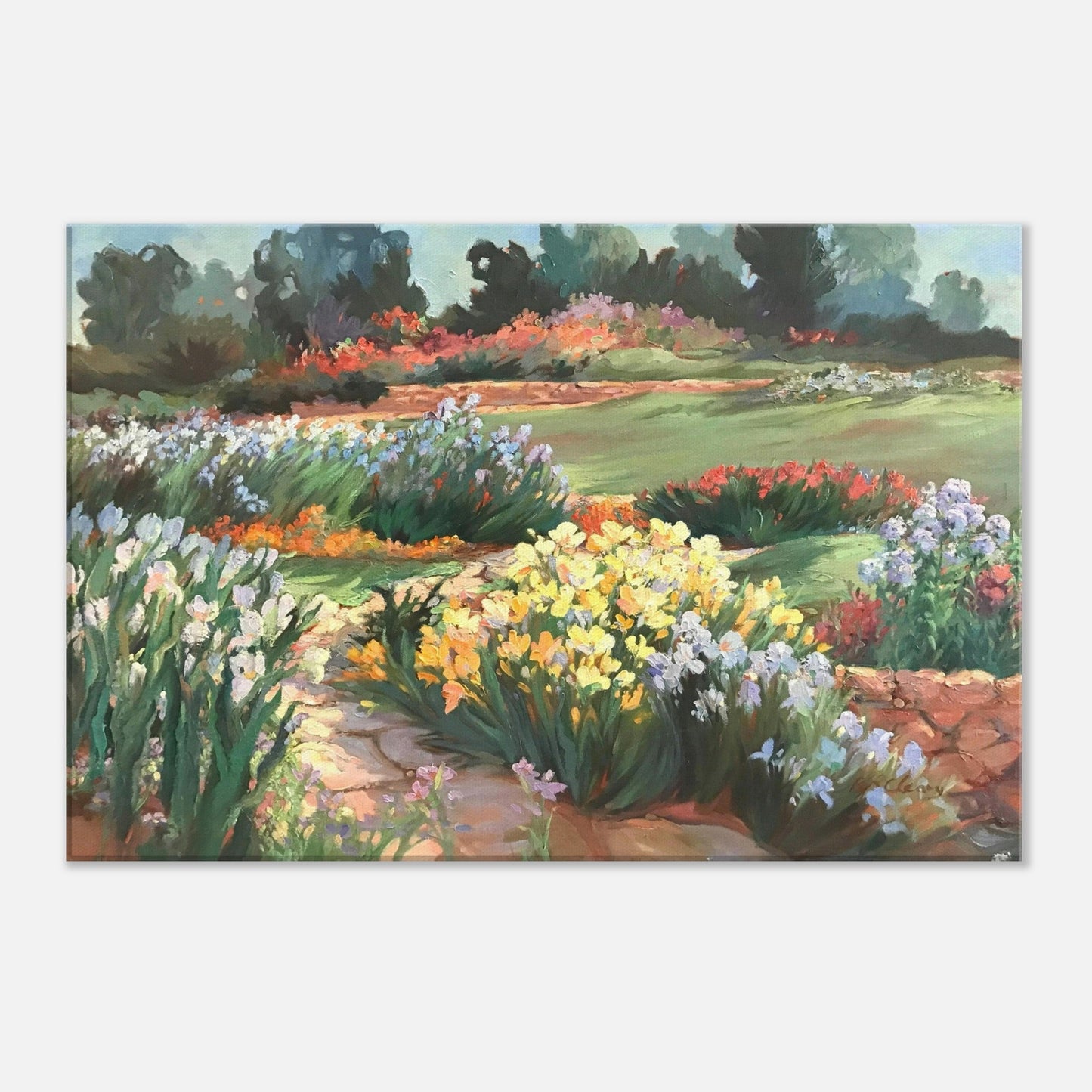 'Sunlit Garden in Bloom' Floral I 16x24 inch Art Print on Canvas I Original Artwork by American Artist Barbara Cleary