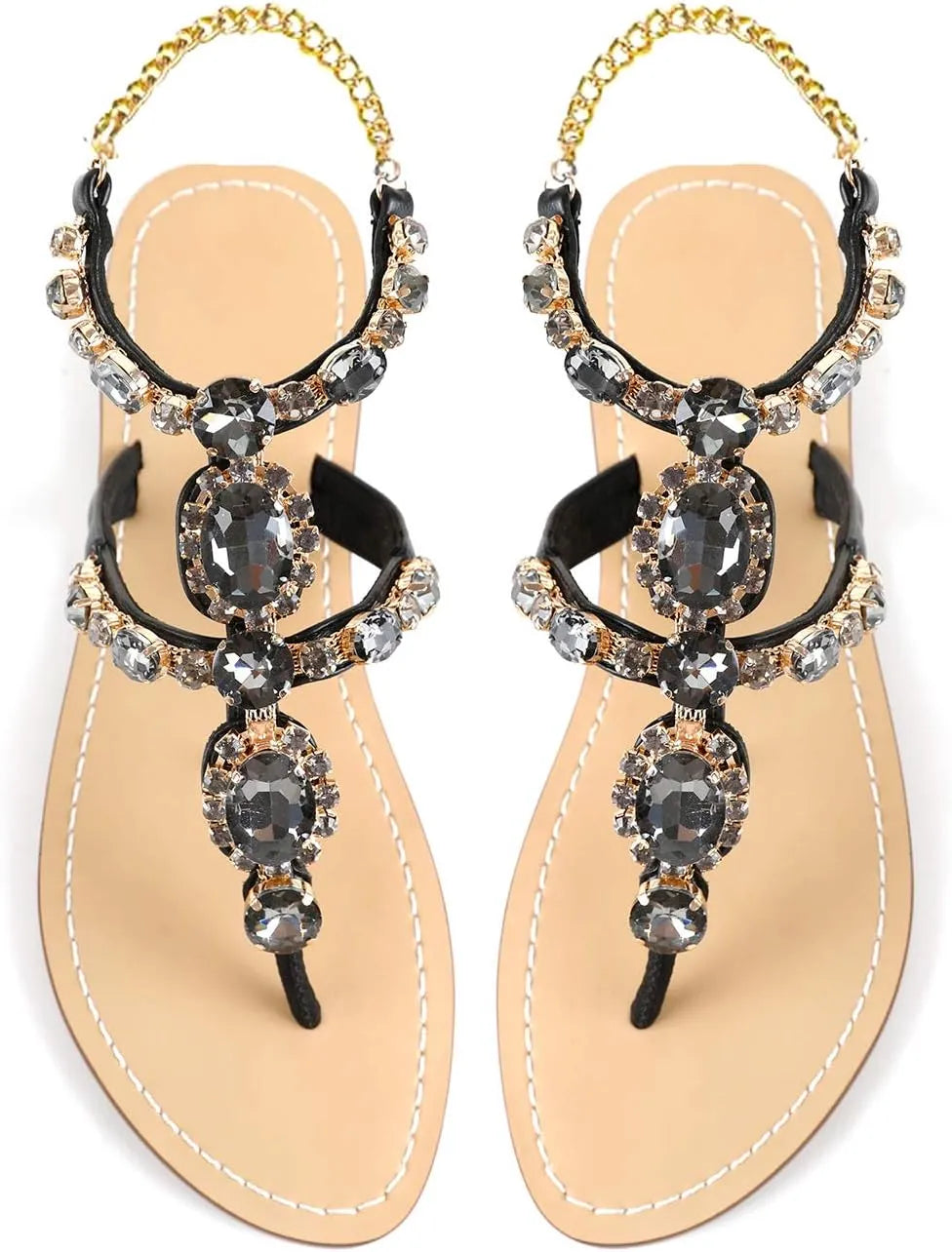 Women’s Rhinestone Gladiator Flat Sandals - Sparkly Crystal Bridal & Beach Wedding Sandals