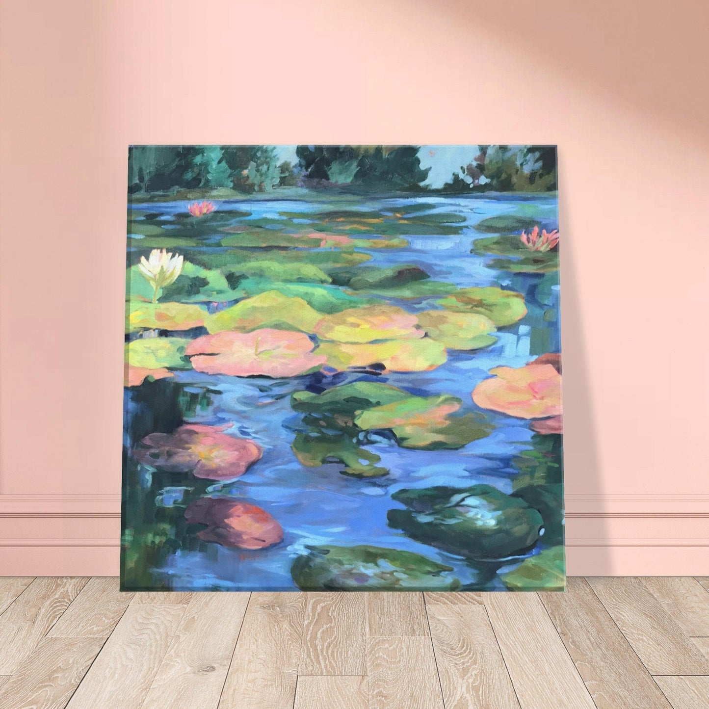 'Lily Pond' Floral I 12x12 inch Art Print on Canvas I Original Artwork by American Artist Barbara Cleary
