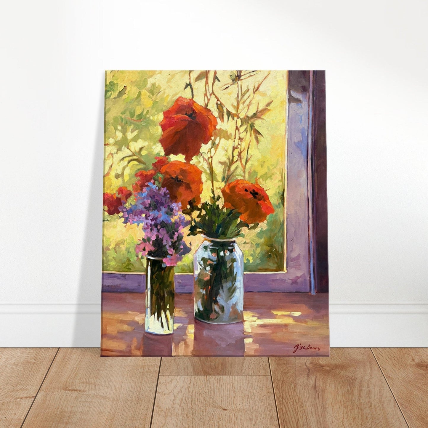 'Morning Light Poppy" Still Life Floral I 16x20 inch Art Print on Canvas I Original Artwork by American Artist Barbara Cleary
