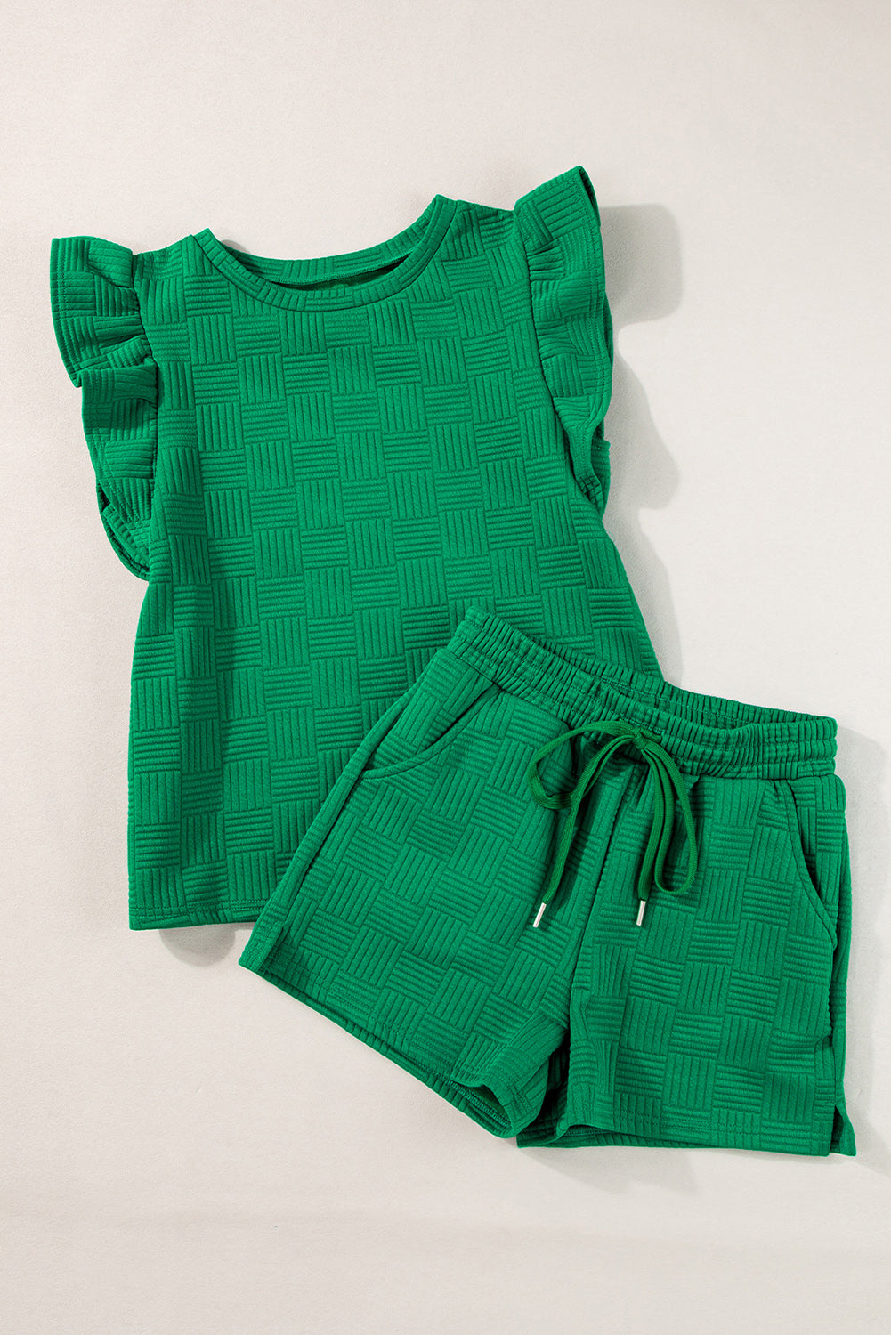 Pearl Textured Ruffled Sleeve Tee and Shorts Set