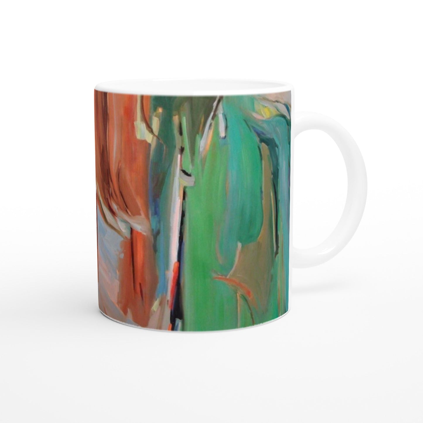 11oz White Ceramic Mug| Coffee Cup with 'Colorscape 2' Abstract Artwork by American Artist Barbara Cleary