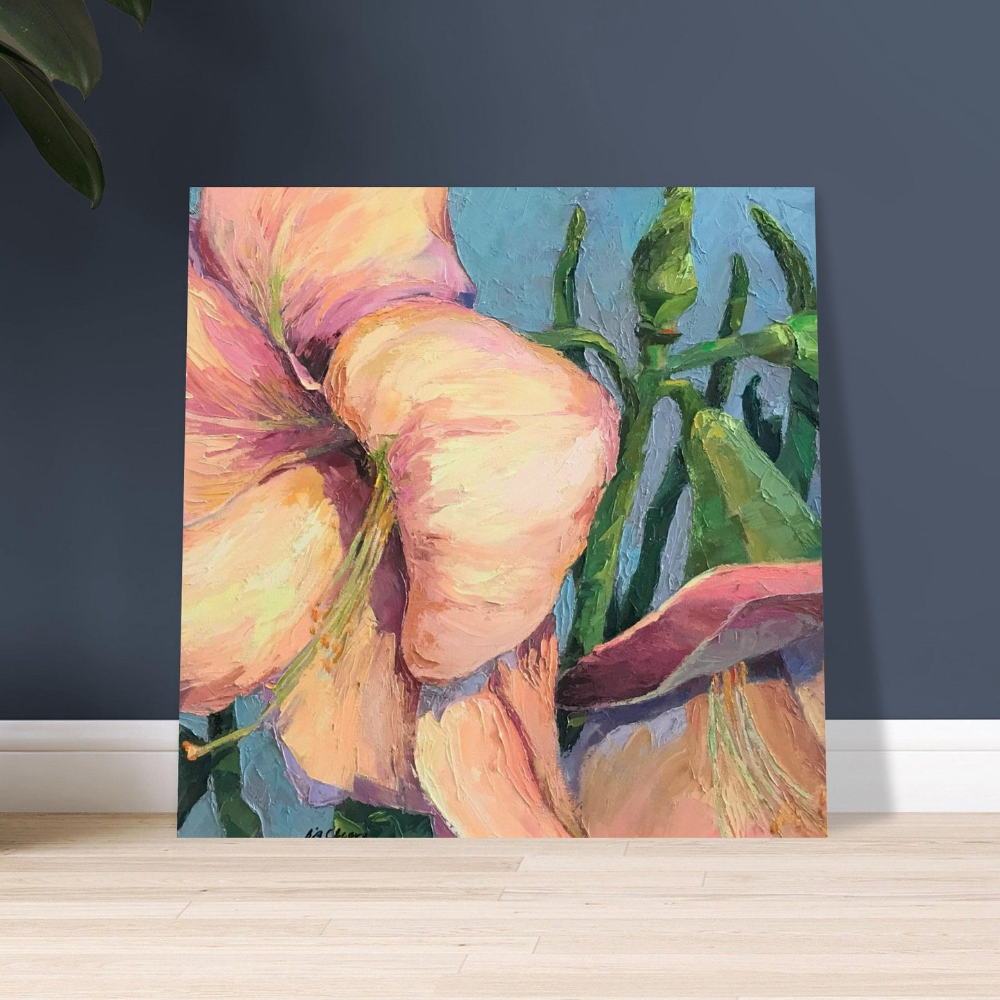 'Amaryllis 2' Floral I 16x16 Museum-Quality Matte Paper Poster | Original Artwork by American Artist Barbara Cleary