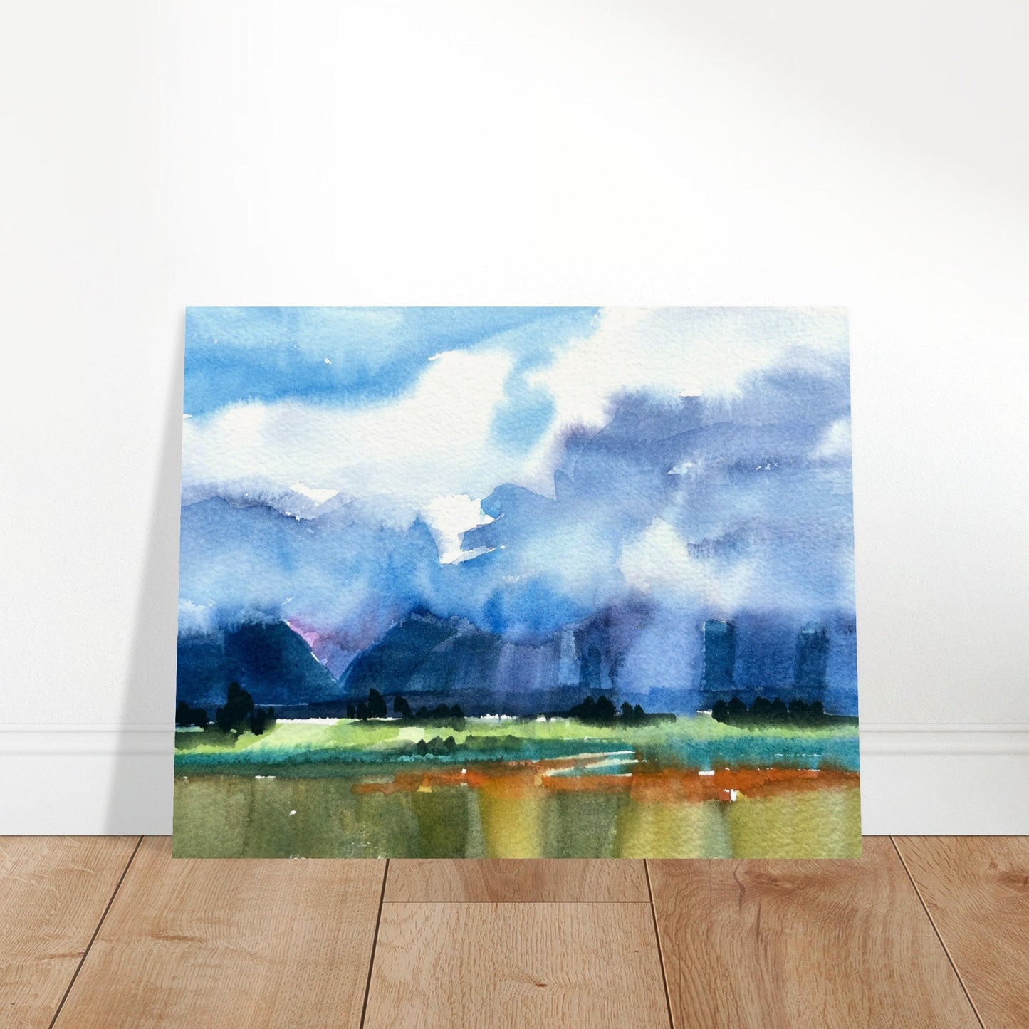 ‘Tranquil Mountain View 4’ Landscape Watercolor I 16x20 Museum-Quality Matte Paper Poster | Original Artwork by American Artist Barbara Cleary