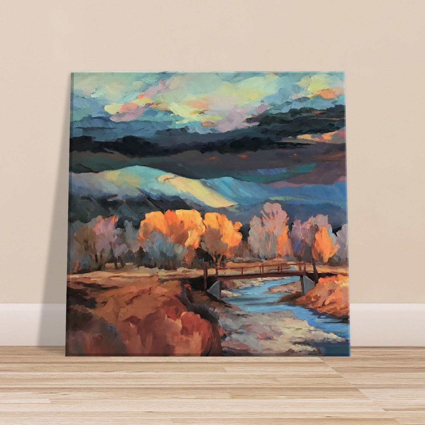 'Rio Pueblo River' Landscape I 12x12 inch Art Print on Canvas I Original Artwork by American Artist Barbara Cleary