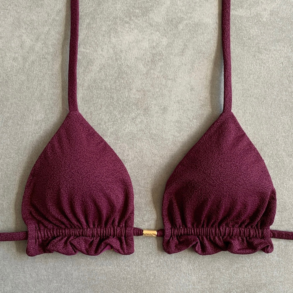 Seashore Textured Malbec Triangle Frill Bikini Top