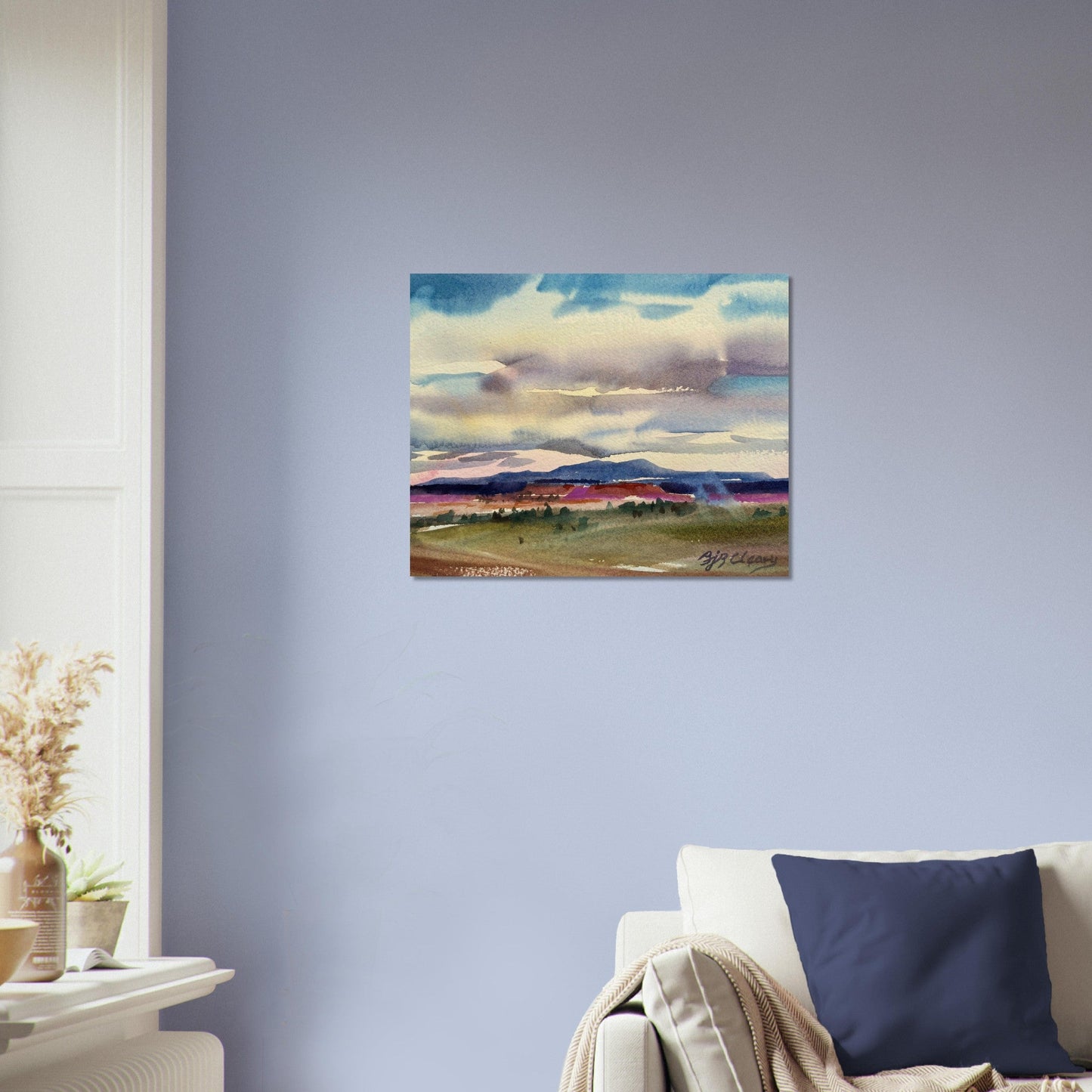 ‘Tranquil Mountain View 1’ Landscape Watercolor I 16x20 Museum-Quality Matte Paper Poster | Original Artwork by American Artist Barbara Cleary I F96