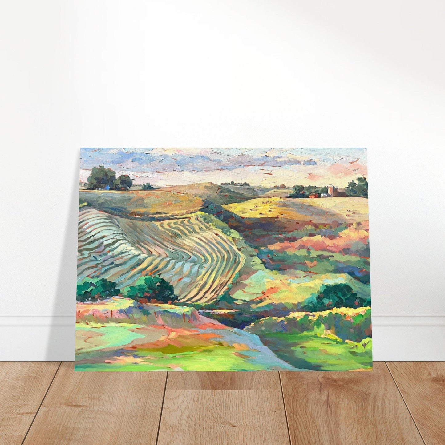 'Golden Sunset Over Rolling Hills' Landscape I 24x32 Museum-Quality Matte Paper Poster | Original Artwork by American Artist Barbara Cleary