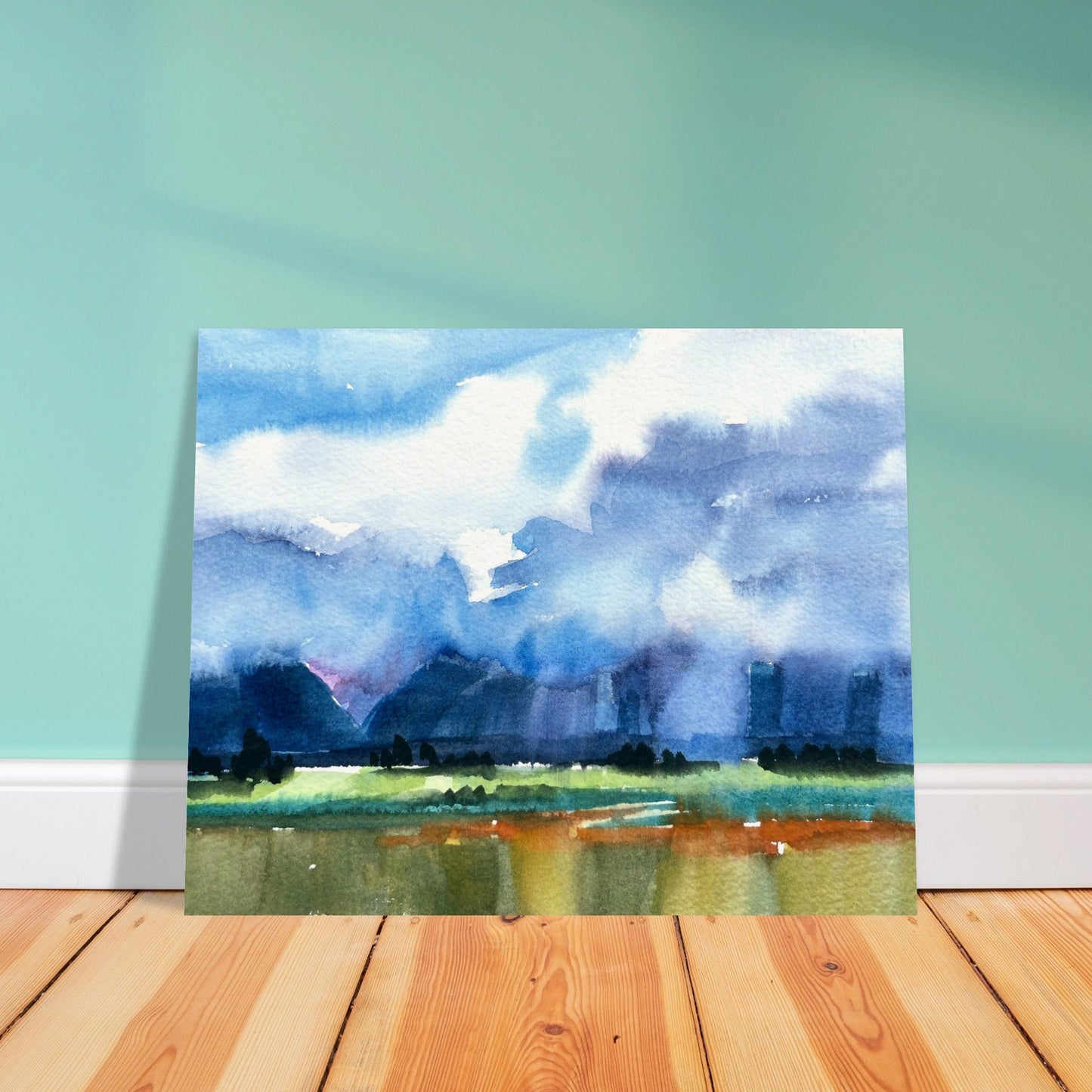 ‘Tranquil Mountain View 4’ Landscape Watercolor I 16x20 Museum-Quality Matte Paper Poster | Original Artwork by American Artist Barbara Cleary