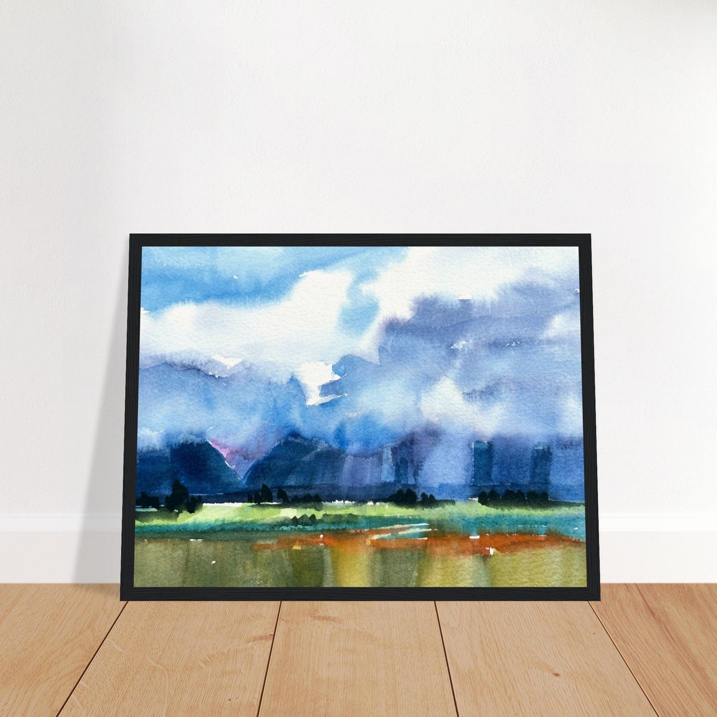 ‘Tranquil Mountain View 4’ Landscape Watercolor | 12x16 Wooden Framed Art Print | Original Artwork by American Artist Barbara Cleary