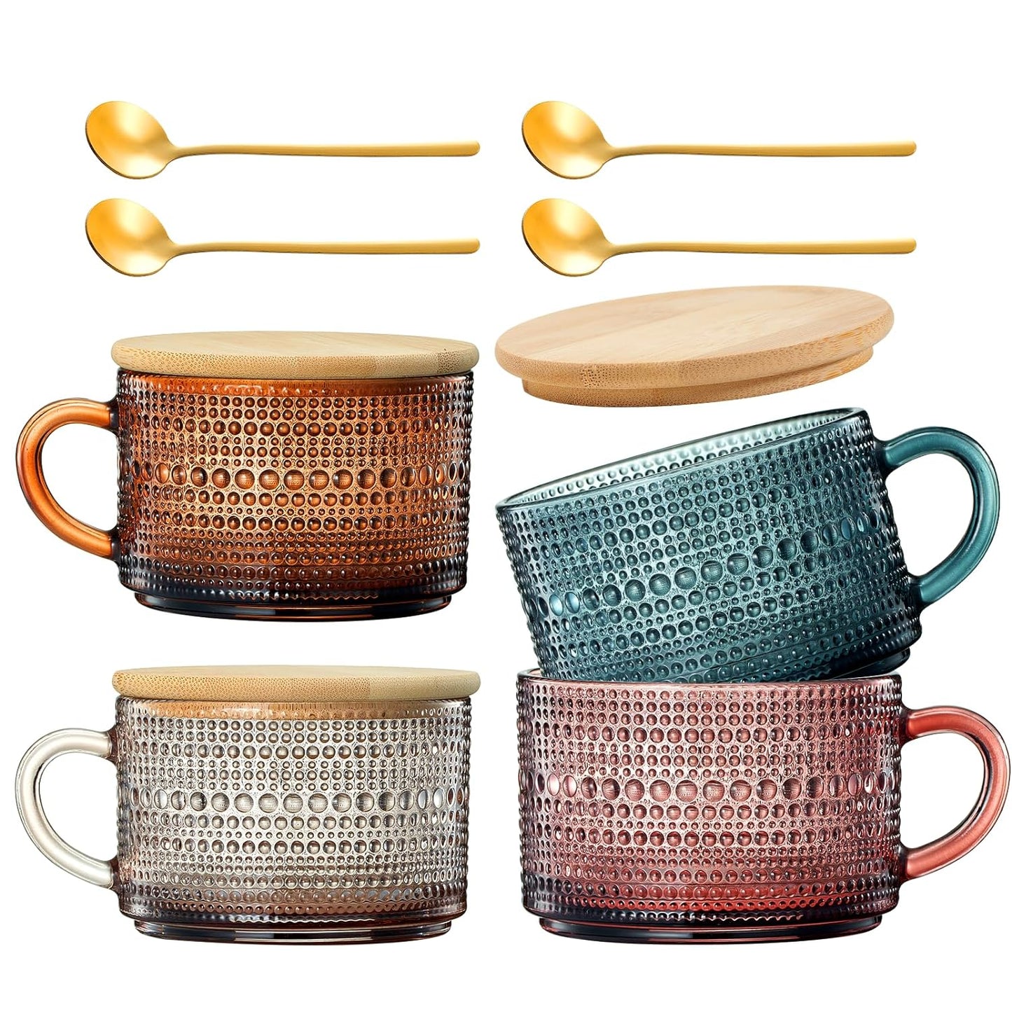 Vintage Hobnail Glass Coffee Mugs Set With Handles | Set of 4