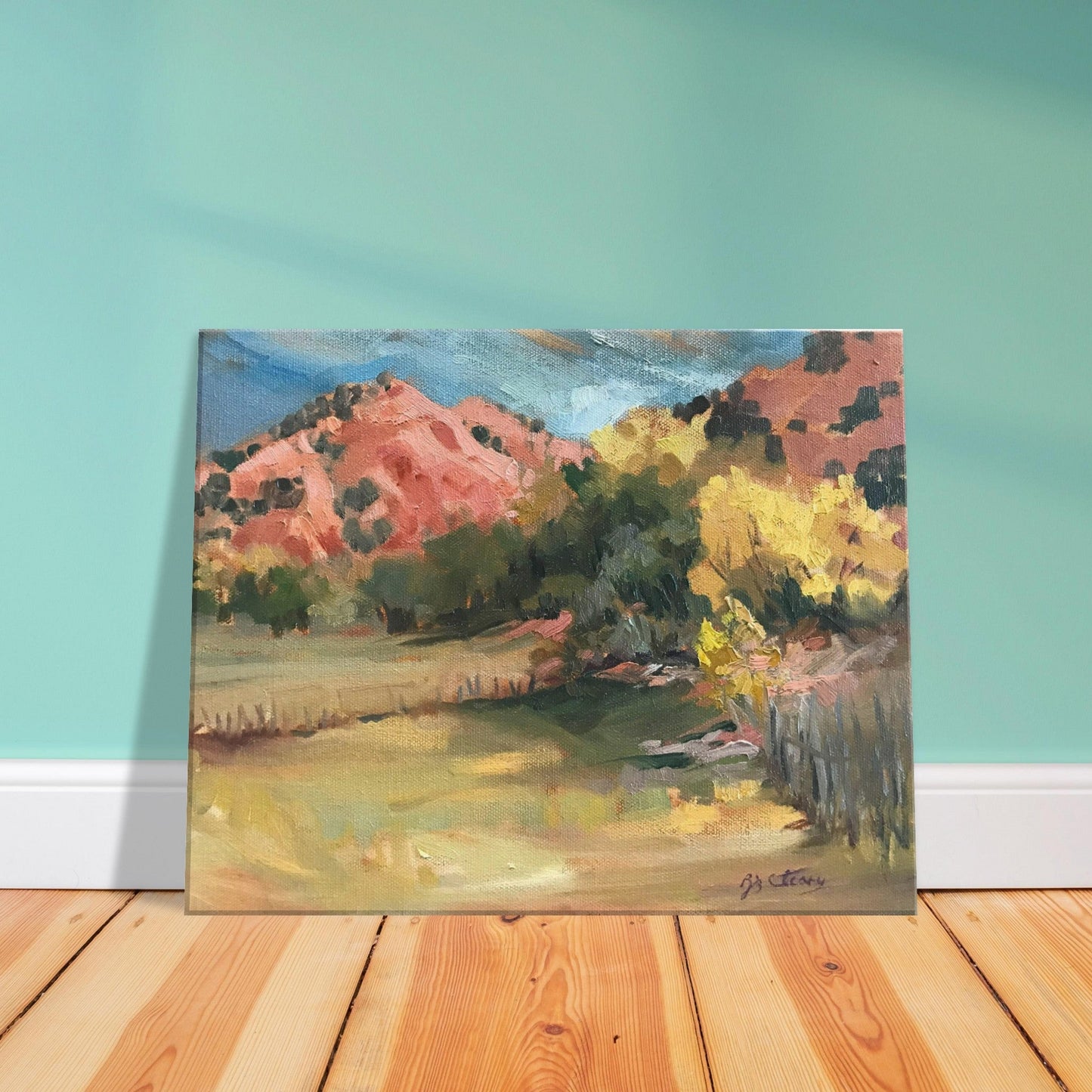 'Chimayo Pastures: Tranquil Southwest' Landscape I 16x20 inch Art Print on Canvas I Original Artwork by American Artist Barbara Cleary