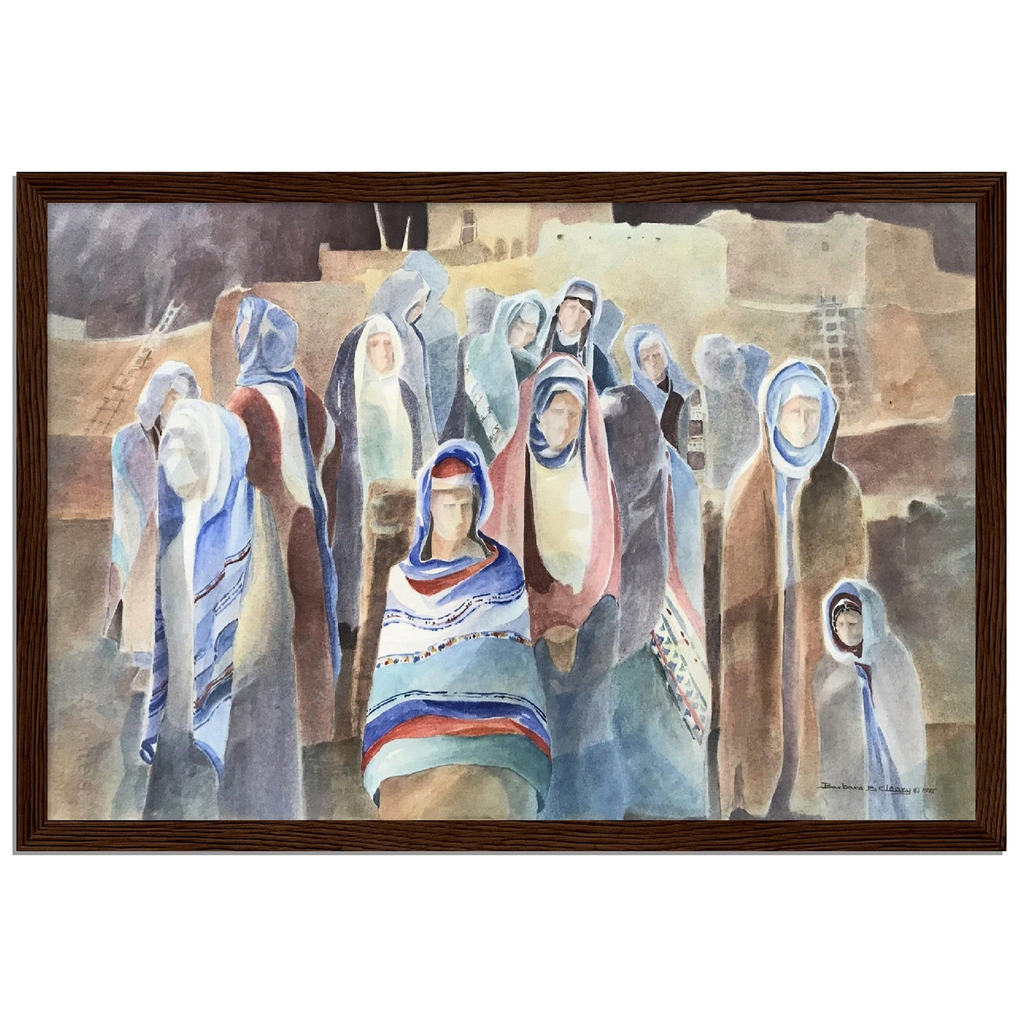 'Pueblo People' Southwestern Watercolor I 12x18 inch Wooden Framed Art Print  I Original Artwork by American Artist Barbara Cleary