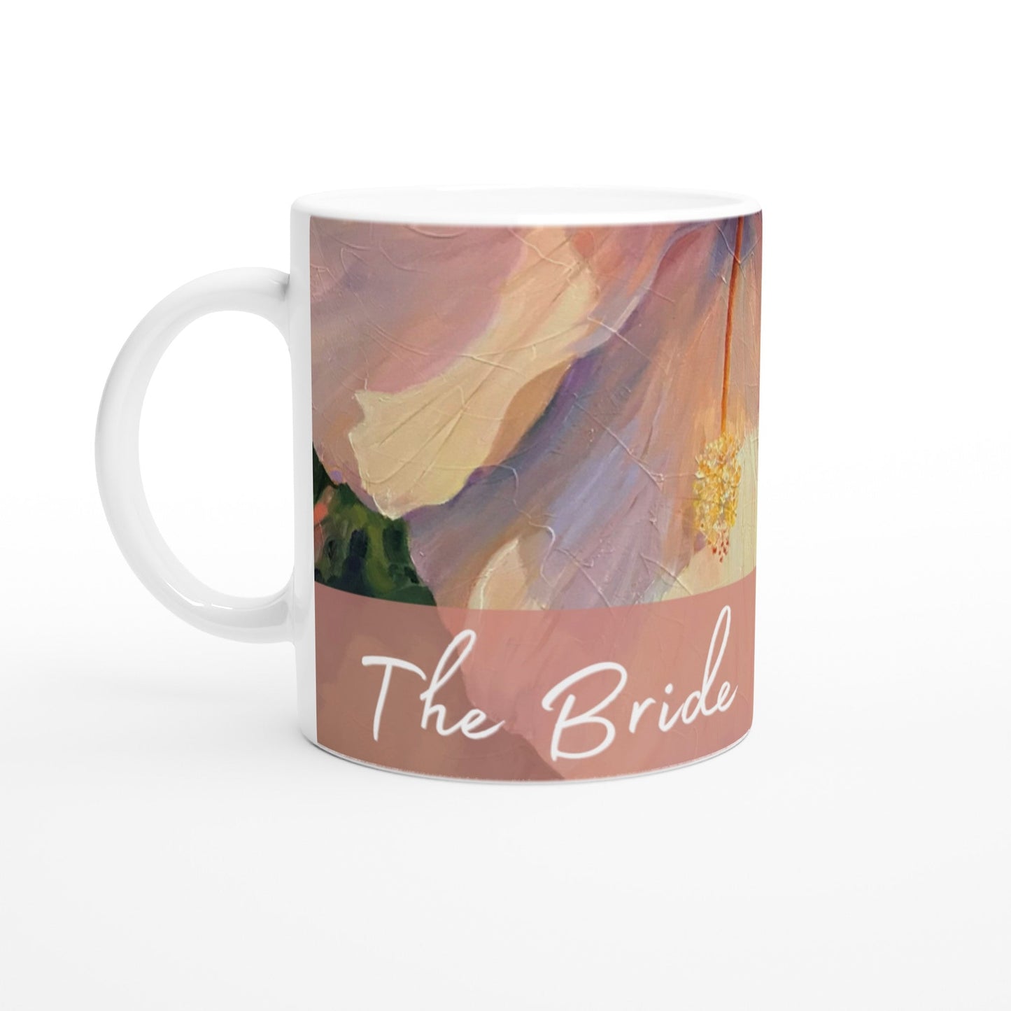 'Bride' 11oz White Ceramic Mug | Bridal Collection with 'Hibiscus' Artwork by American Artist Barbara Cleary