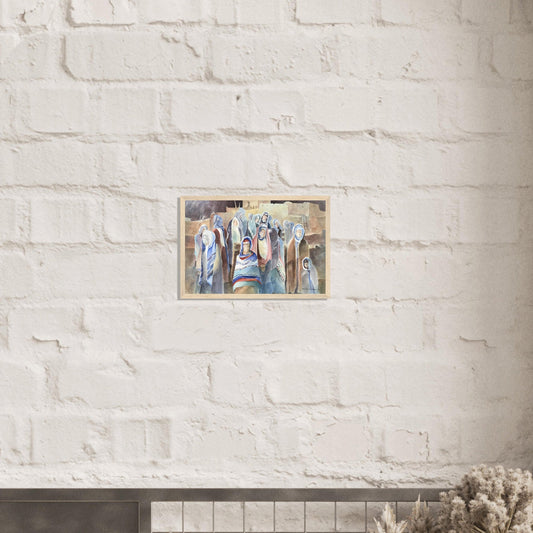 'Pueblo People' Southwestern Watercolor I 12x18 inch Wooden Framed Art Print  I Original Artwork by American Artist Barbara Cleary