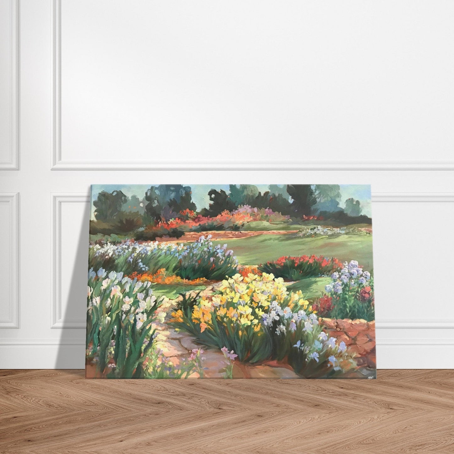 'Sunlit Garden in Bloom' Floral I 16x24 inch Art Print on Canvas I Original Artwork by American Artist Barbara Cleary