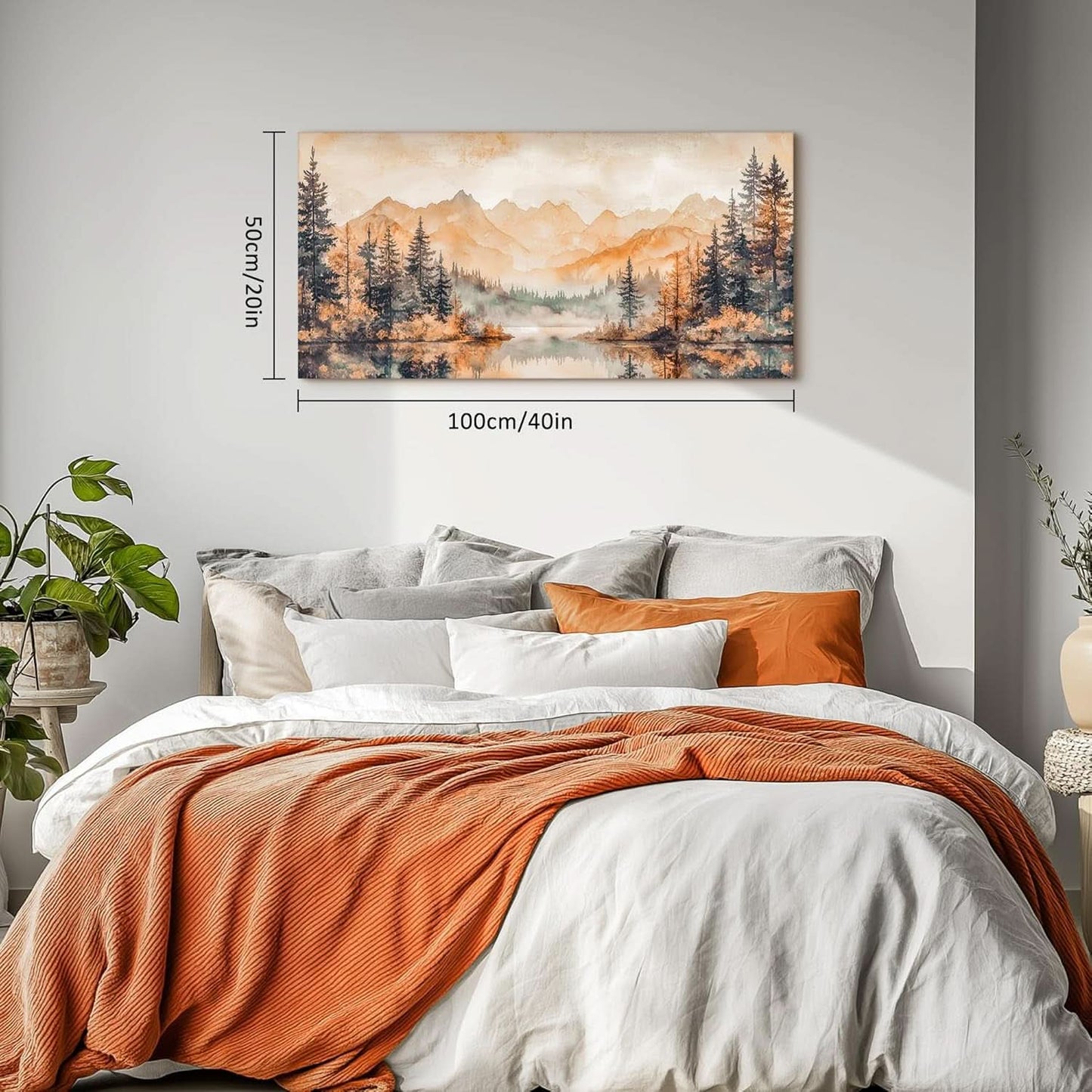 Canvas Wall Art 20x40 Inches Misty Forest Gold Lake Landscape
