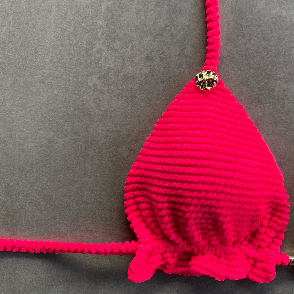 Electra Red Textured Triangle Frill Bikini Top