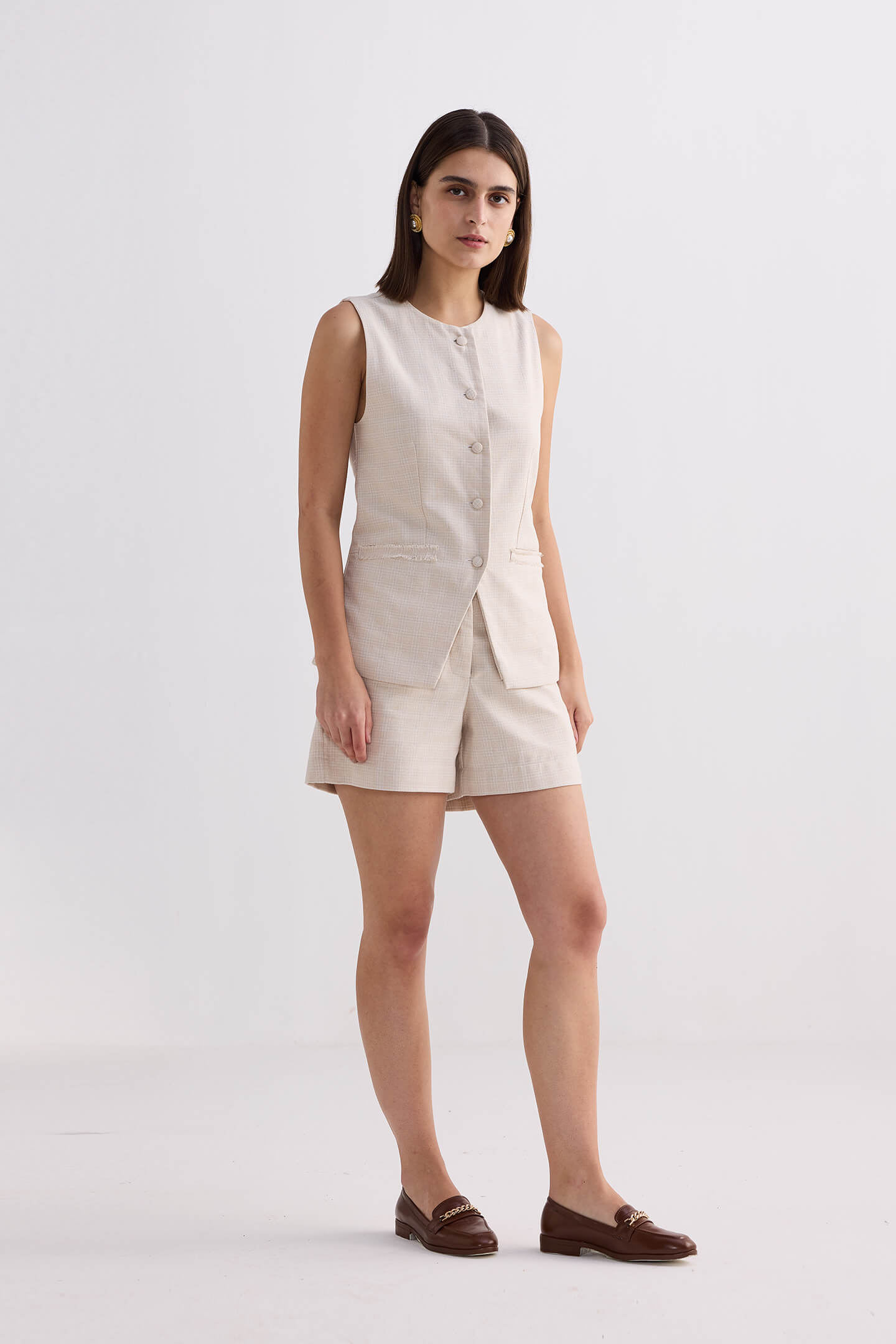 Cotton Tweed Shorts in Cream