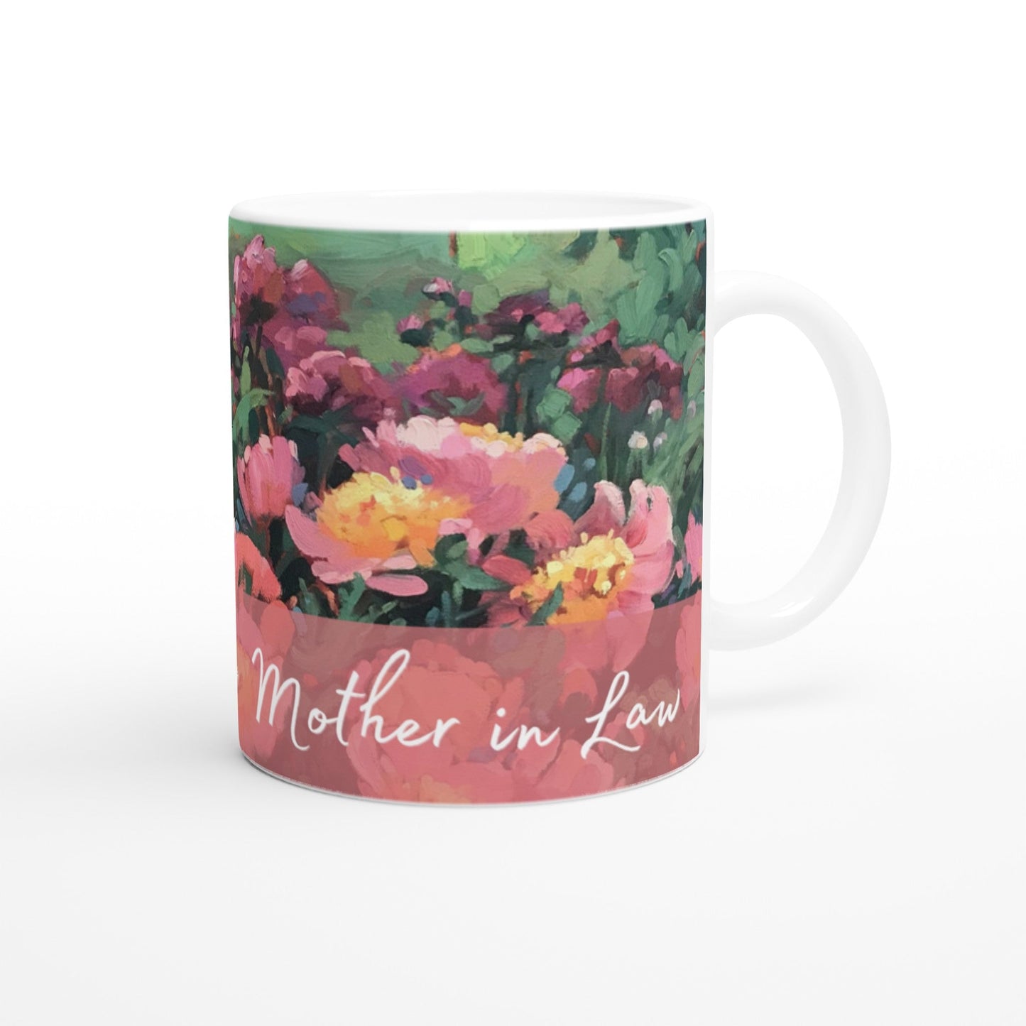 'Mother in Law' 11oz White Ceramic Mug | Bridal Collection with 'Pink Princess' Artwork by American Artist Barbara Cleary
