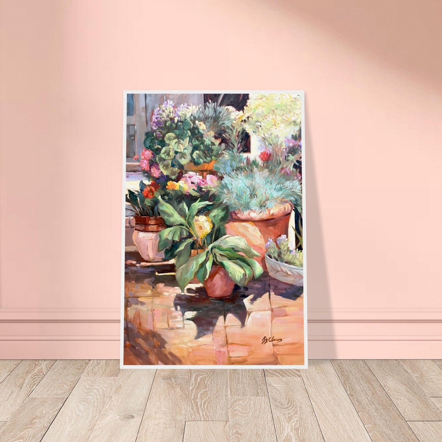 'Garden Serenity' Floral | 24x36 inch Wooden Framed Art Print | Original Artwork by American Artist Barbara Cleary