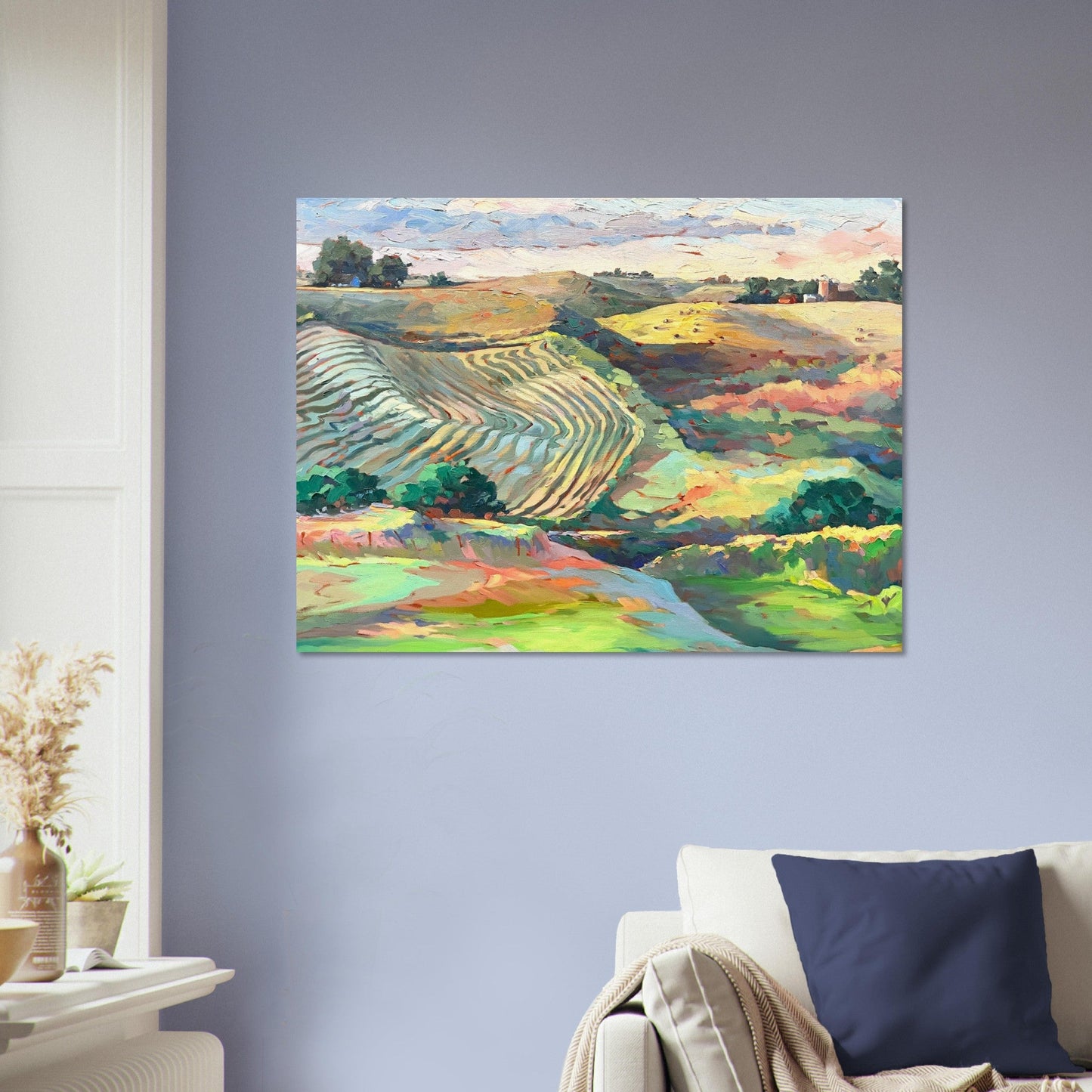 'Golden Sunset Over Rolling Hills' Landscape I 24x32 Museum-Quality Matte Paper Poster | Original Artwork by American Artist Barbara Cleary