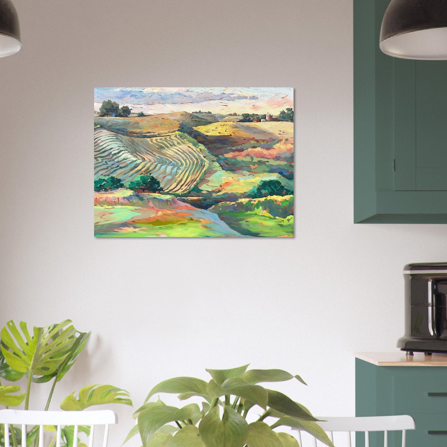 'Golden Sunset Over Rolling Hills' Landscape I 24x32 Museum-Quality Matte Paper Poster | Original Artwork by American Artist Barbara Cleary