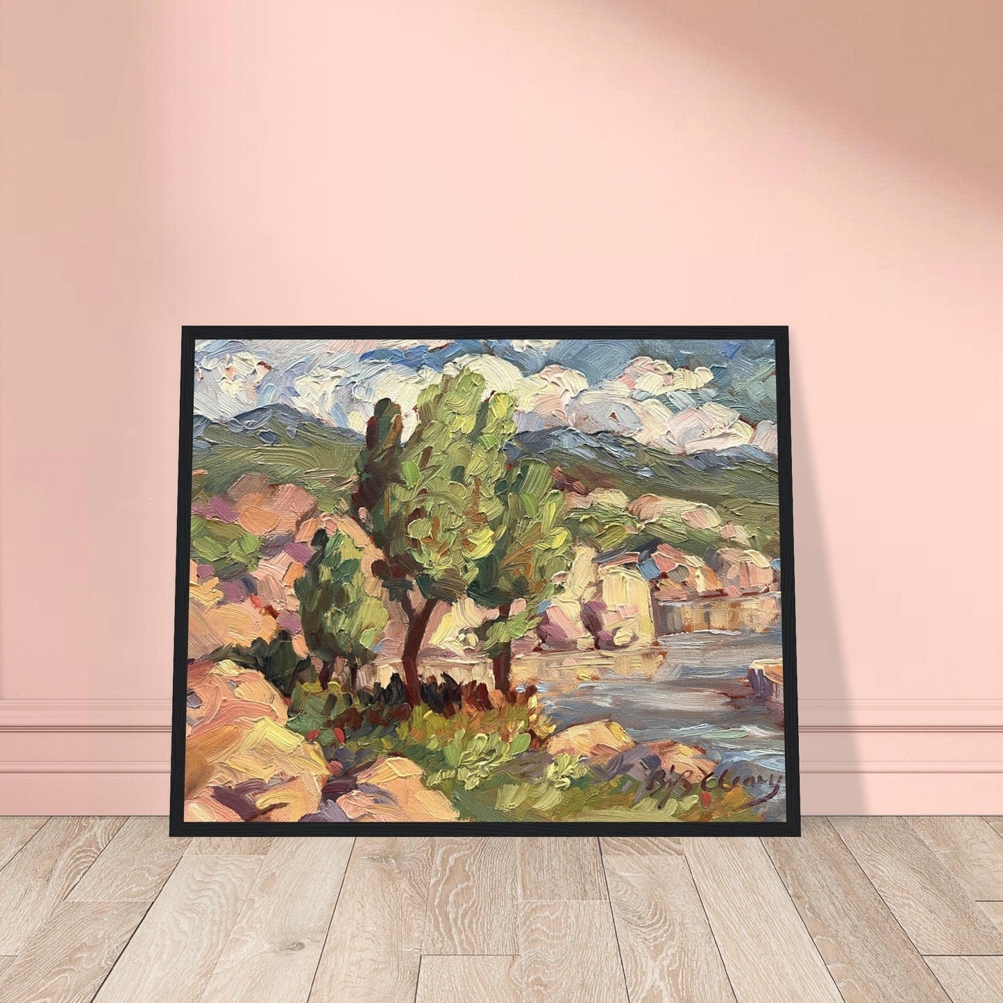 ‘Lakeside’ Coastal Landscape | 16x20 Wooden Framed Art Print | Original Artwork by American Artist Barbara Cleary