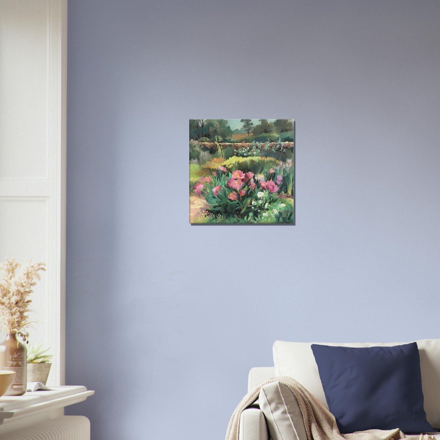 'Garden Peonies' Floral I 16x16 inch Art Print on Canvas I Original Artwork by American Artist Barbara Cleary