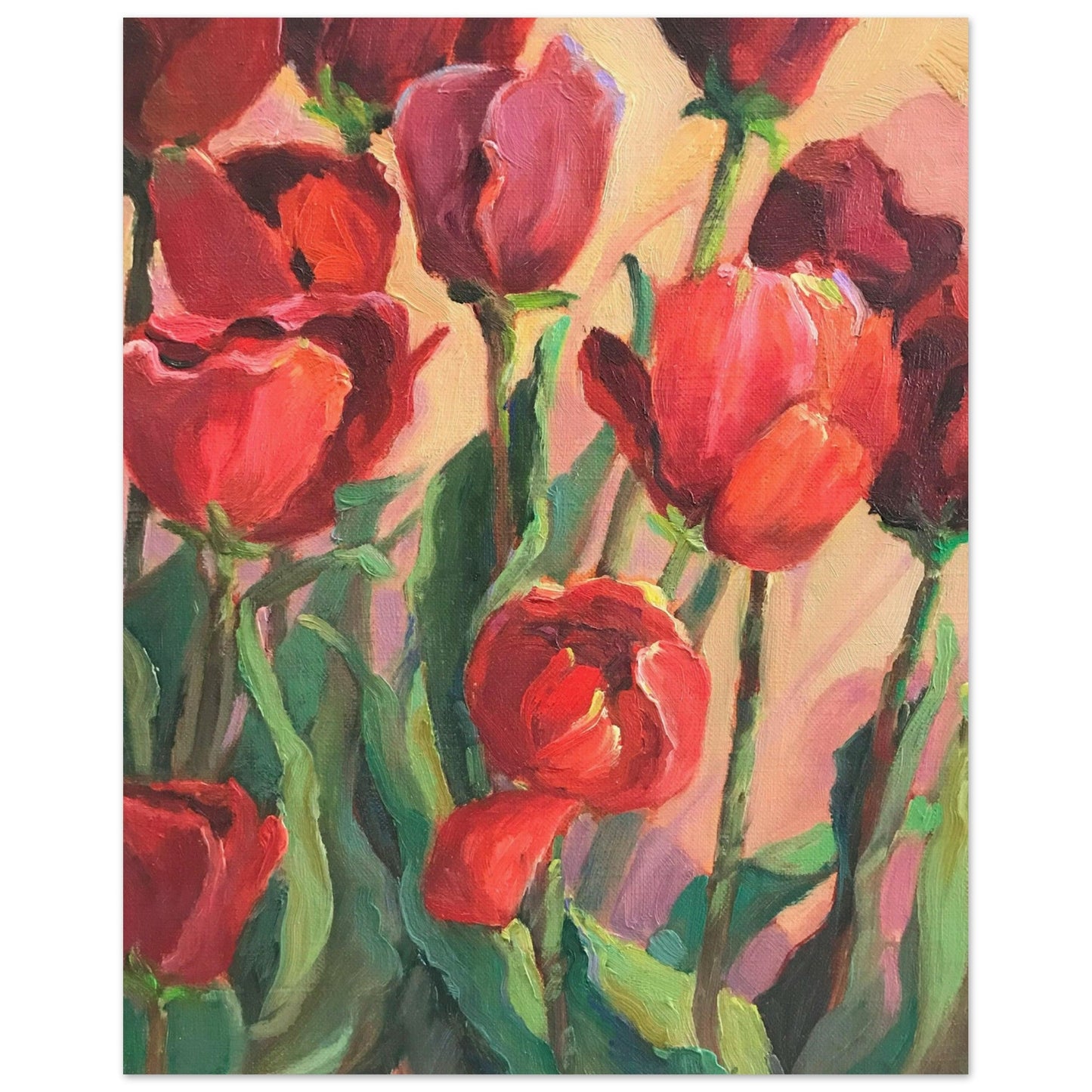 'Tulips' Floral I 16x20 Museum-Quality Matte Paper Poster | Original Artwork by American Artist Barbara Cleary (Fall Collection)