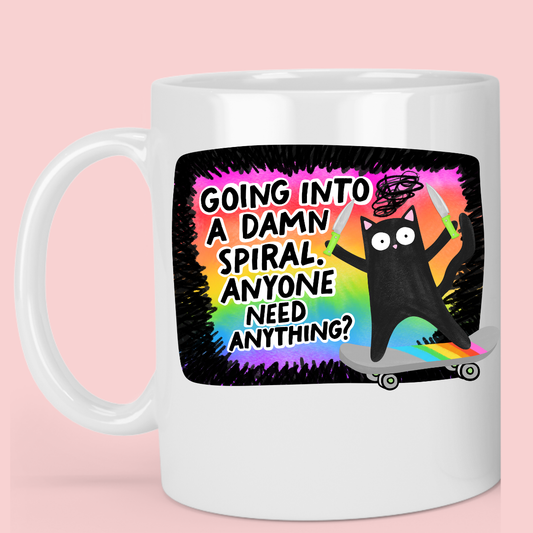 Chaotic Cat Spiral Ceramic Coffee Mug | Humor Gift