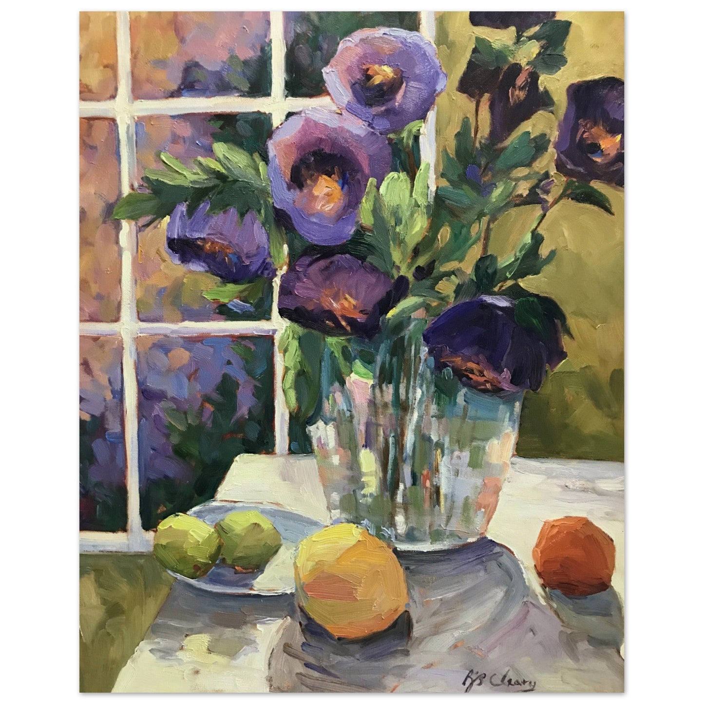 'Purple Flowers' Floral Still Life I 16x20 Museum-Quality Matte Paper Poster | Original Artwork by American Artist Barbara Cleary