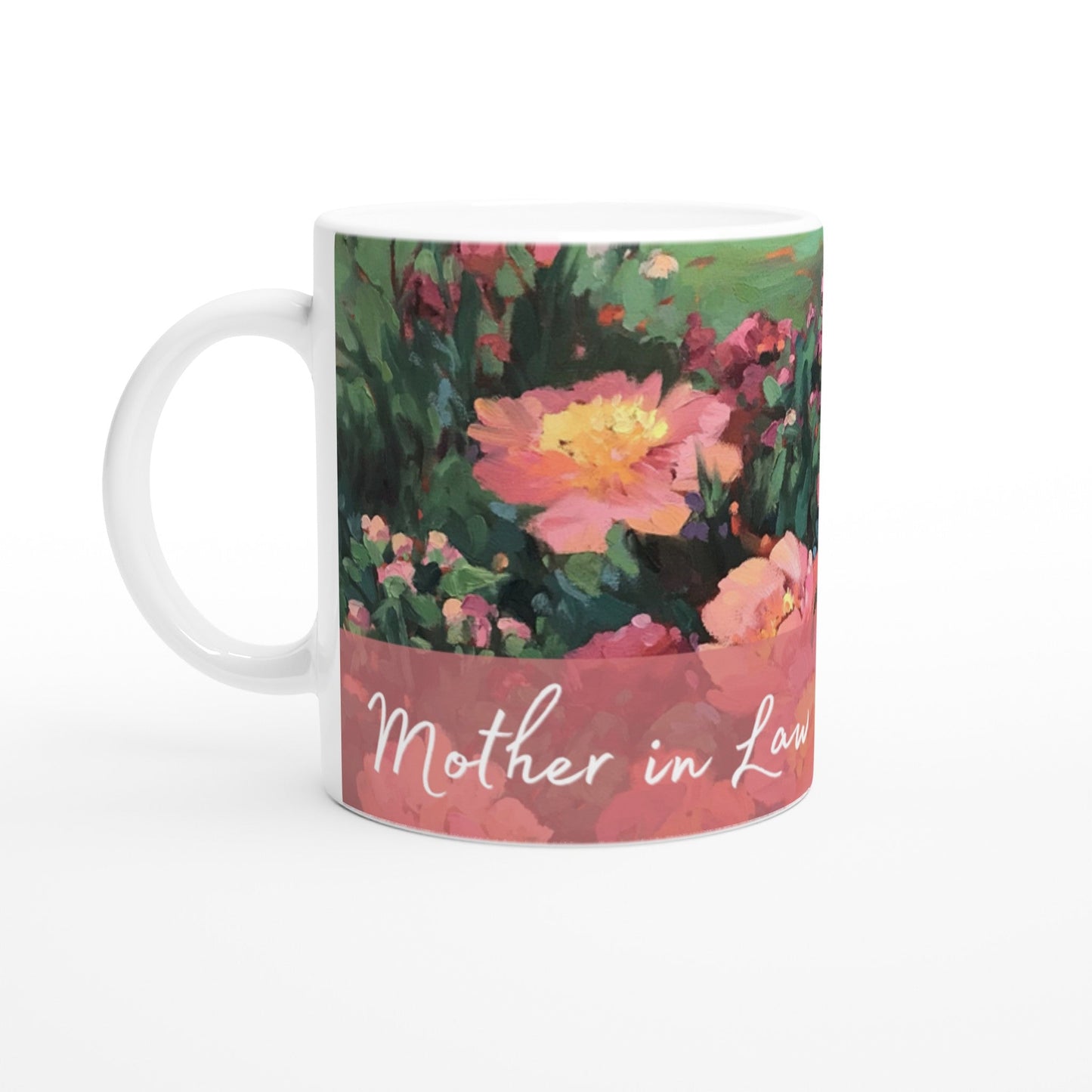 'Mother in Law' 11oz White Ceramic Mug | Bridal Collection with 'Pink Princess' Artwork by American Artist Barbara Cleary
