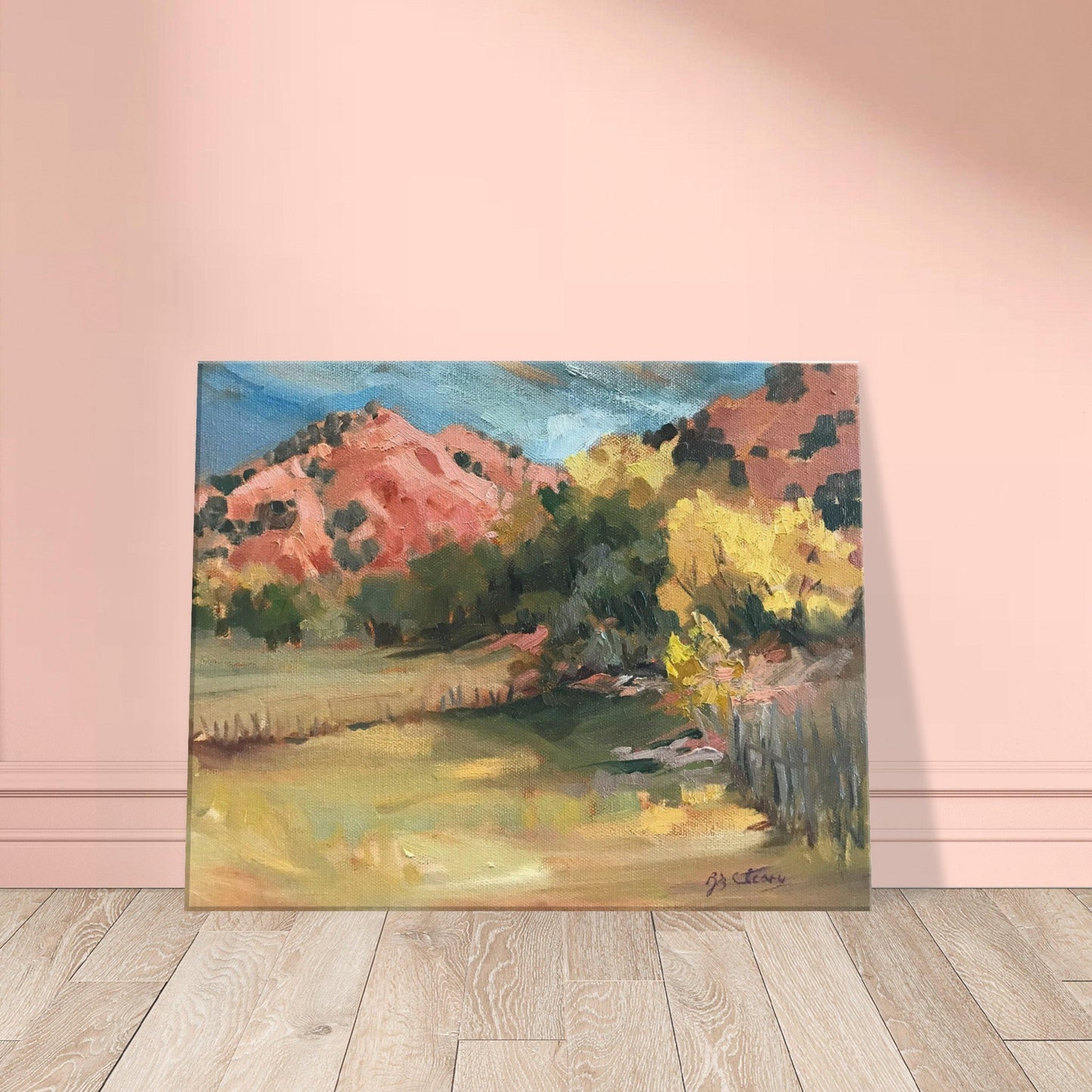 'Chimayo Pastures: Tranquil Southwest' Landscape I 16x20 inch Art Print on Canvas I Original Artwork by American Artist Barbara Cleary