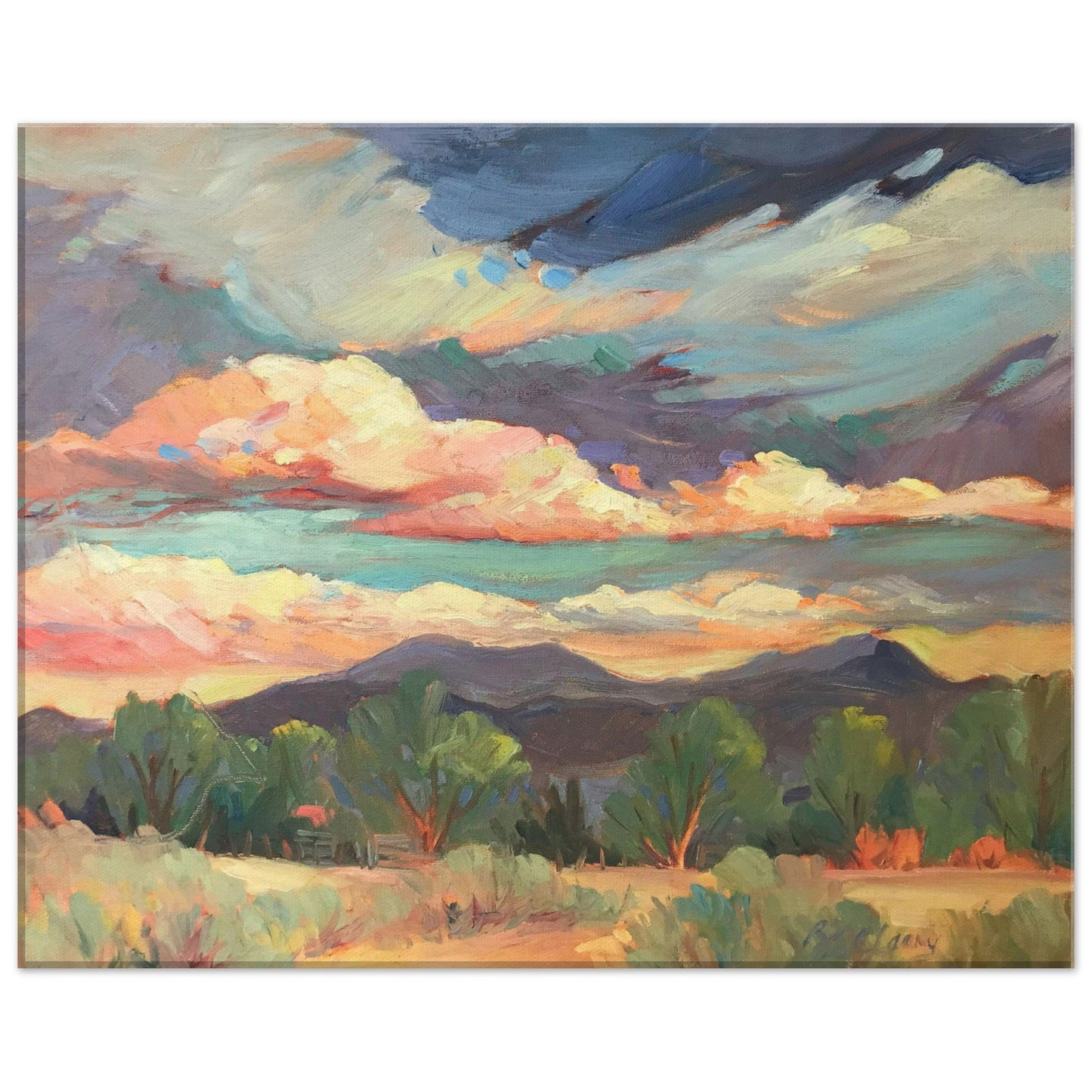 'New Mexico Sky' Southwestern Landscape I 16x20 inch Art Print on Canvas I Original Artwork by American Artist Barbara Cleary I F53