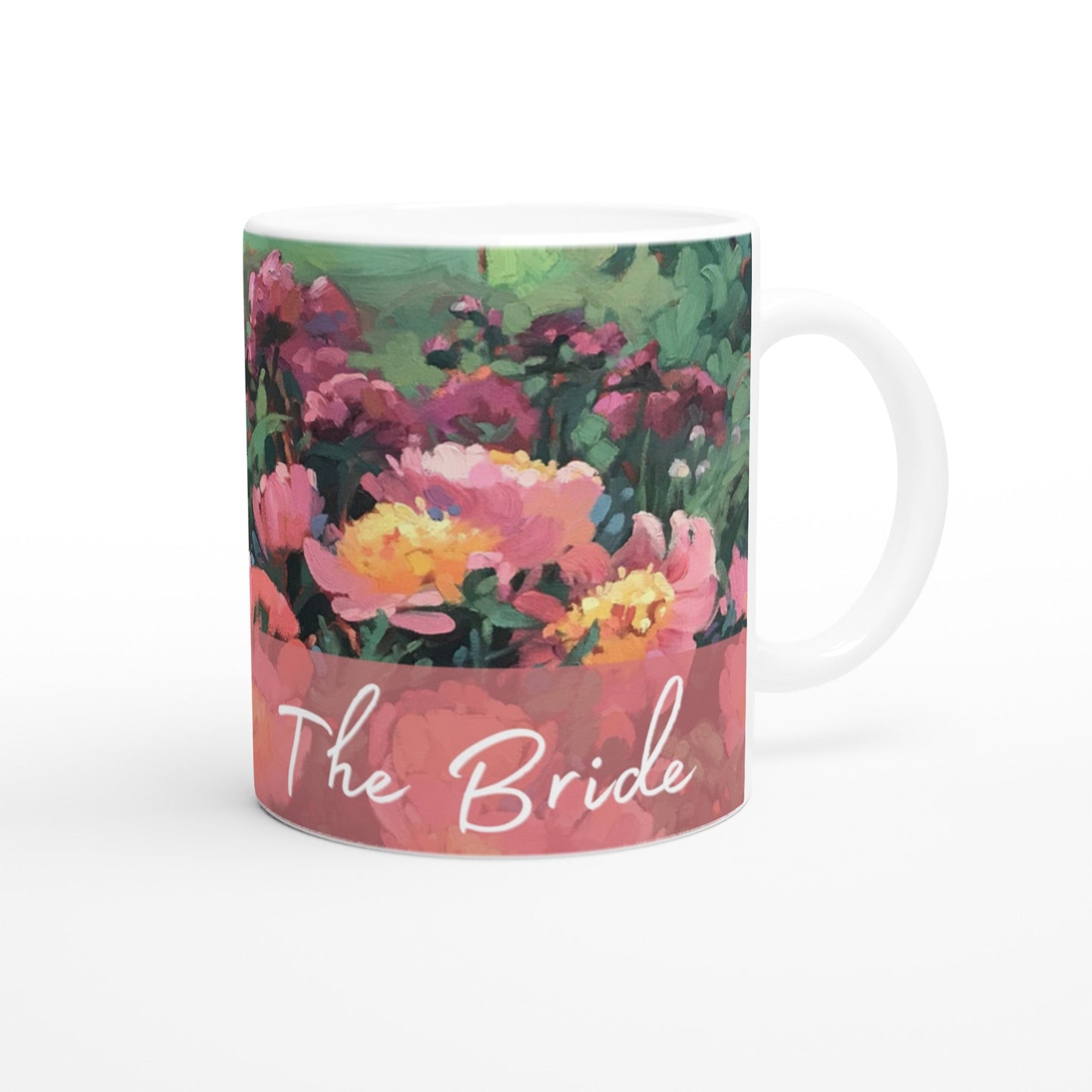 'Bride' 11oz White Ceramic Mug | Bridal Collection with 'Pink Princess' Artwork by American Artist Barbara Cleary
