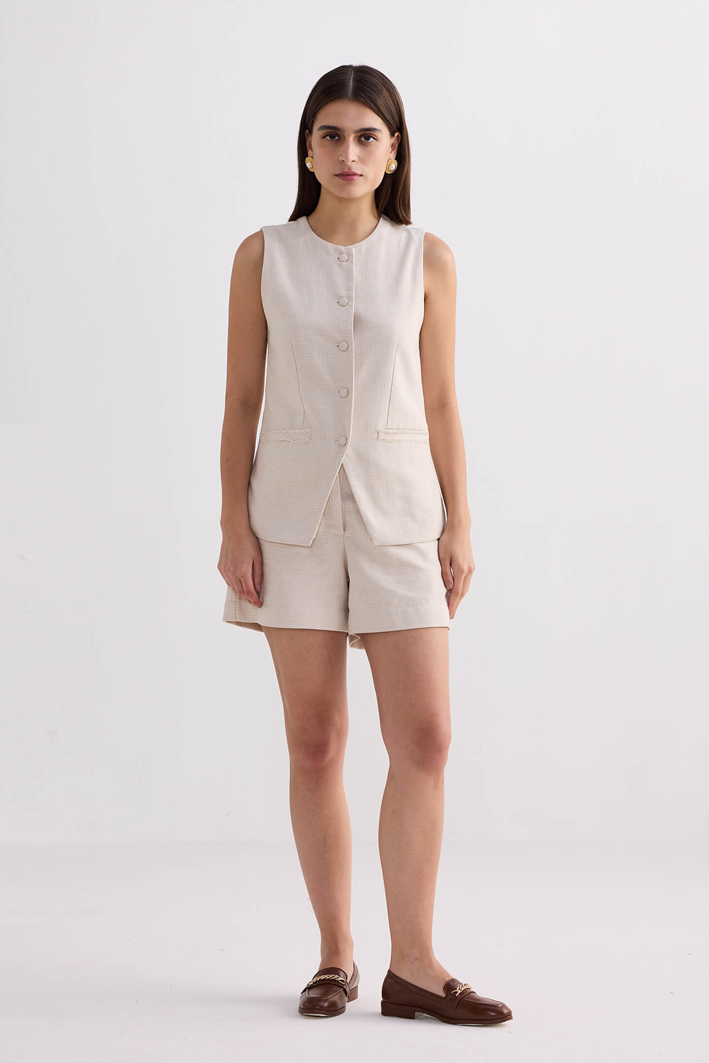 Cotton Tweed Shorts in Cream