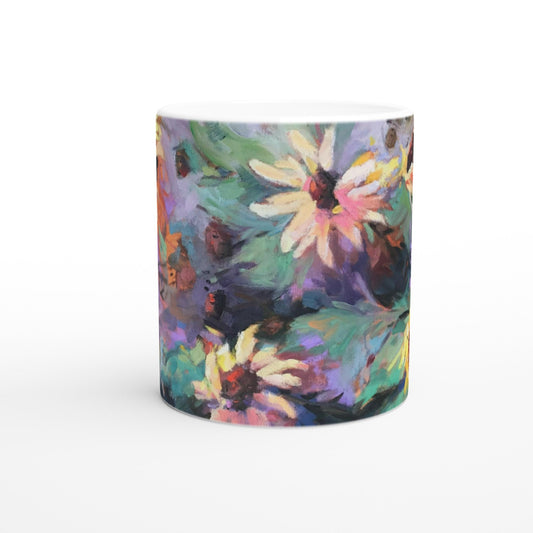 11oz White Ceramic Mug | Coffee Cup with 'Eastern Light Wildflowers' Floral Artwork by American Artist Barbara Cleary