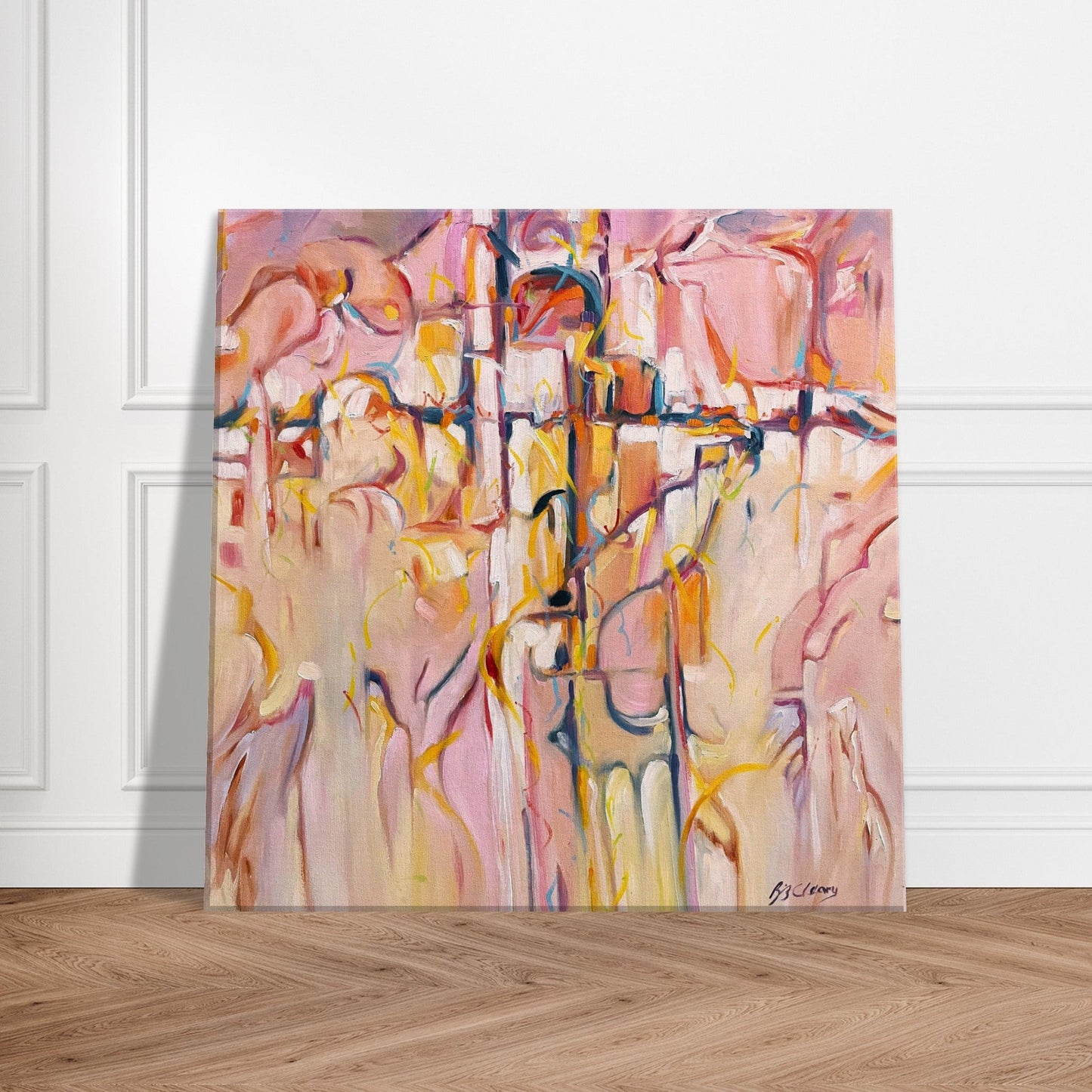 'Abstract Pueblo' Abstract 16x16 inch Print on Canvas I Artwork by American Artist Barbara Cleary