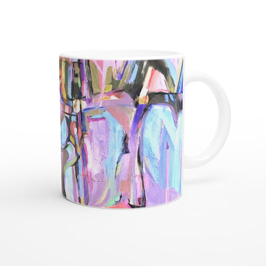 11oz White Ceramic Mug| Coffee Cup with 'Passages' Abstract Artwork by American Artist Barbara Cleary