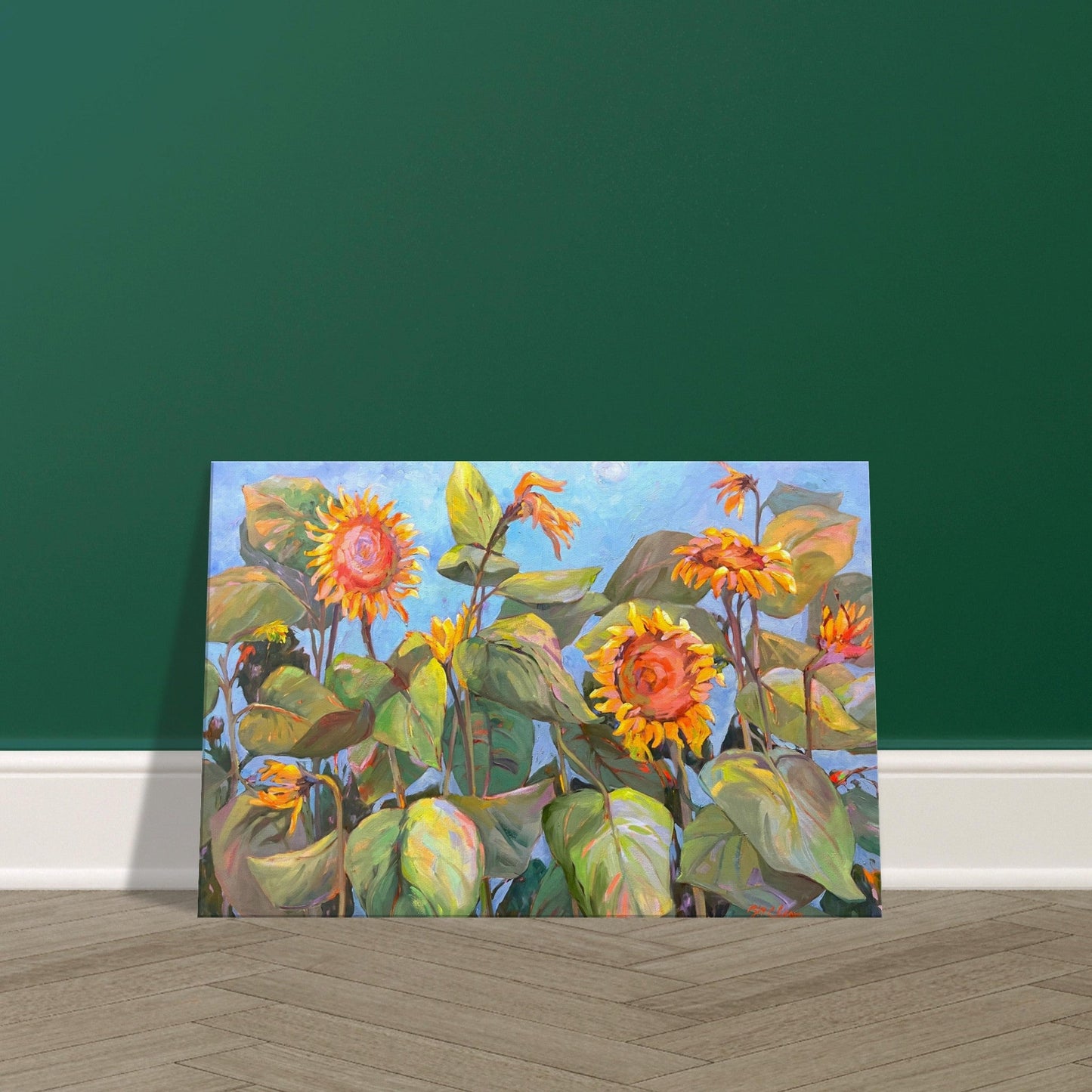 'Southwind Sunflowers 2' Floral I 24x36 inch Art Print on Canvas I Original Artwork by American Artist Barbara Cleary