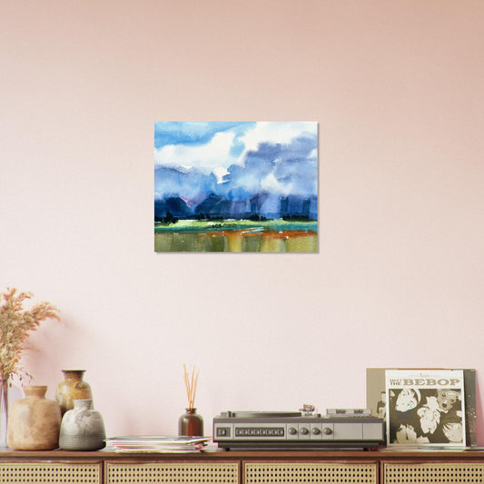 ‘Tranquil Mountain View 4’ Landscape Watercolor I 16x20 Museum-Quality Matte Paper Poster | Original Artwork by American Artist Barbara Cleary