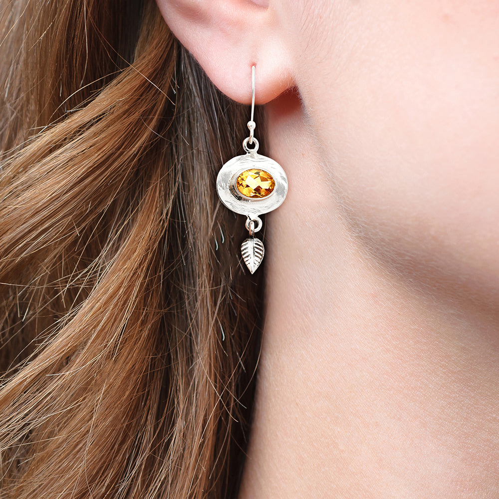 925 Sterling Silver Gemstone Earrings Jewelry with Leaf Dangle for Women AGE1007 E-1230