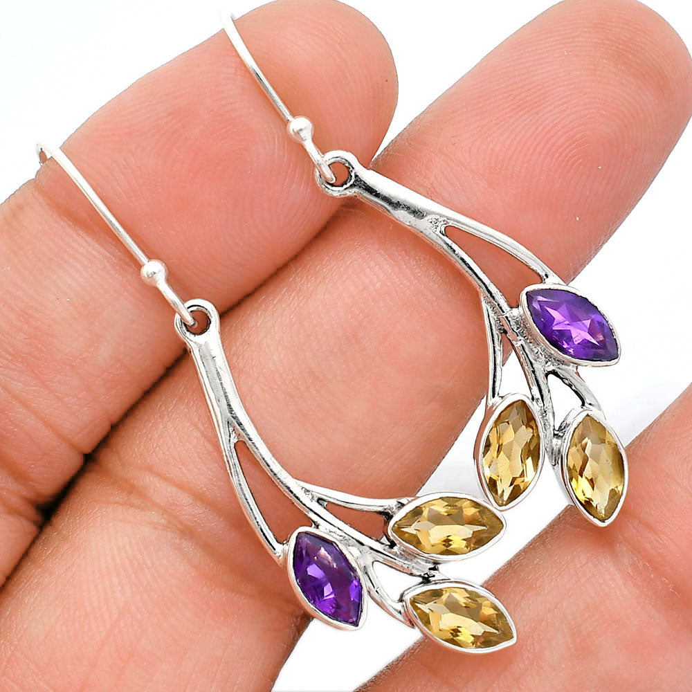 925 Sterling Silver Marquise Multi-Gemstone Dangle Earrings for Women AGE1012 E-1253