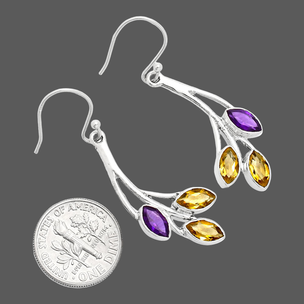 925 Sterling Silver Marquise Multi-Gemstone Dangle Earrings for Women AGE1012 E-1253