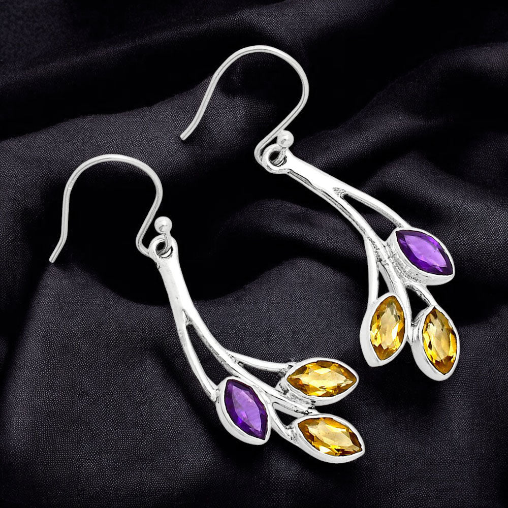 925 Sterling Silver Marquise Multi-Gemstone Dangle Earrings for Women AGE1012 E-1253