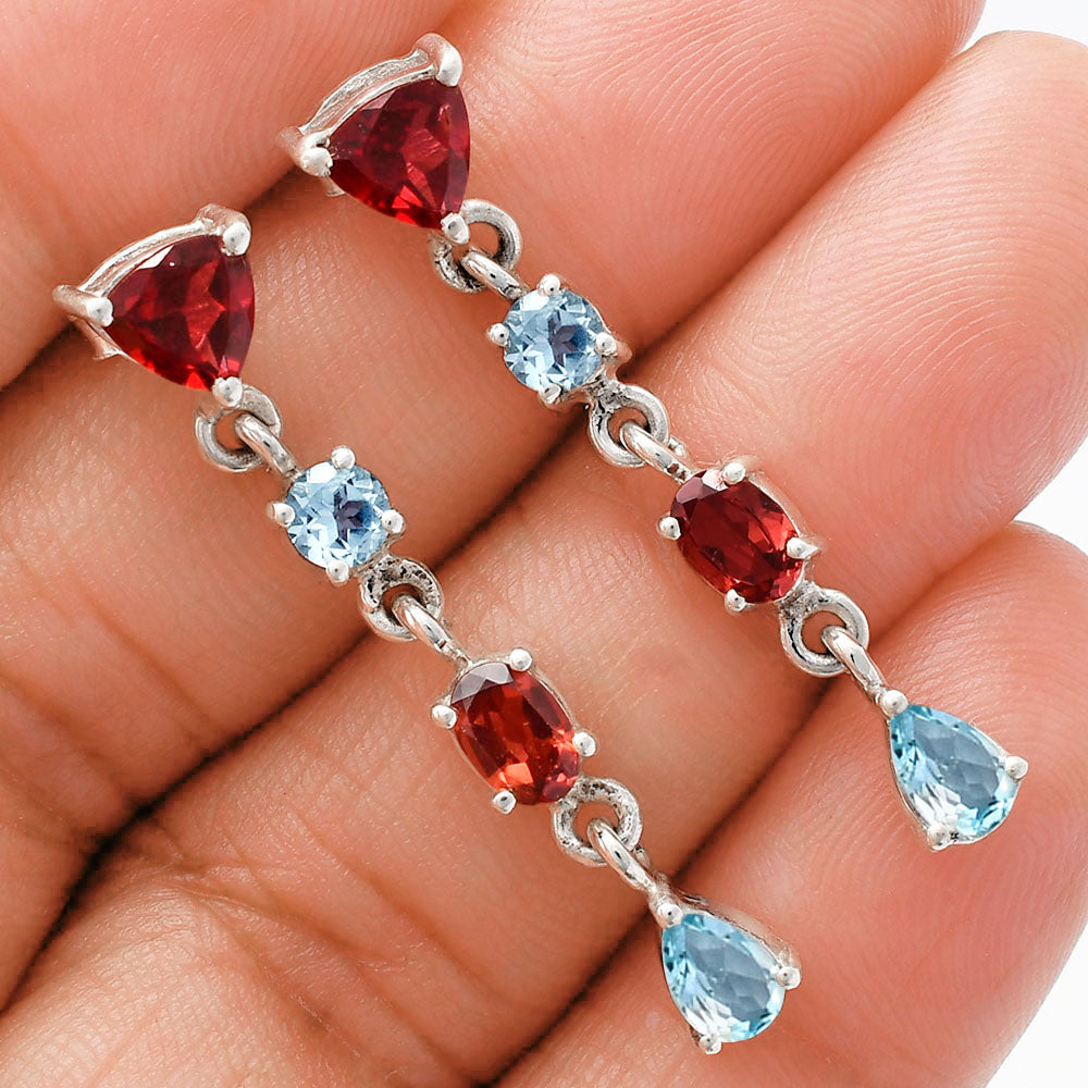Handcrafted 925 Silver Multi-Gemstone Linear Drop Earrings for Women AGE1013 E-1061