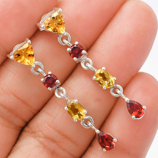 Handcrafted 925 Silver Multi-Gemstone Linear Drop Earrings for Women AGE1013 E-1061